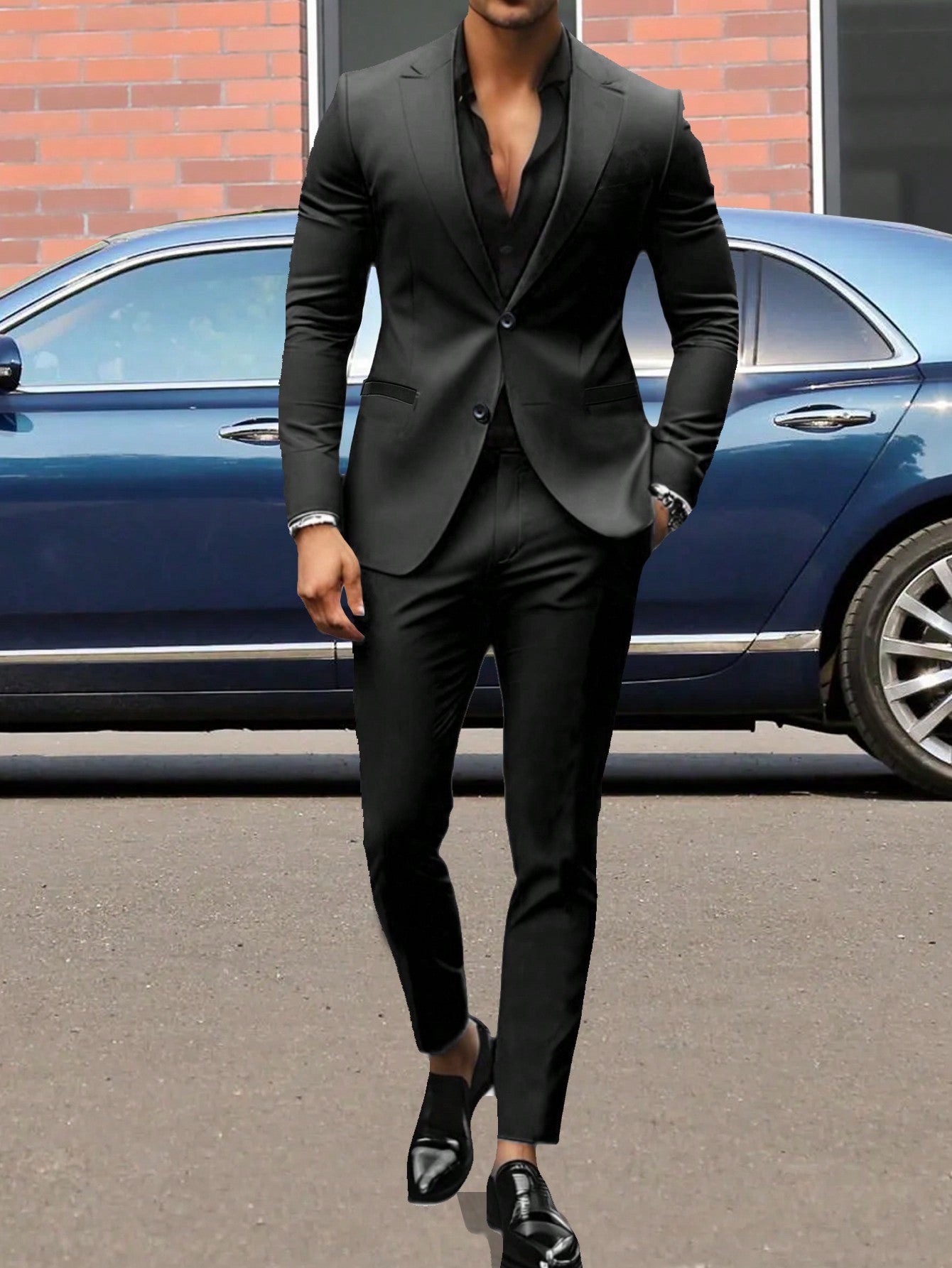 Men's Stylish Slim Fit Suit Set, Suitable For Daily Wear