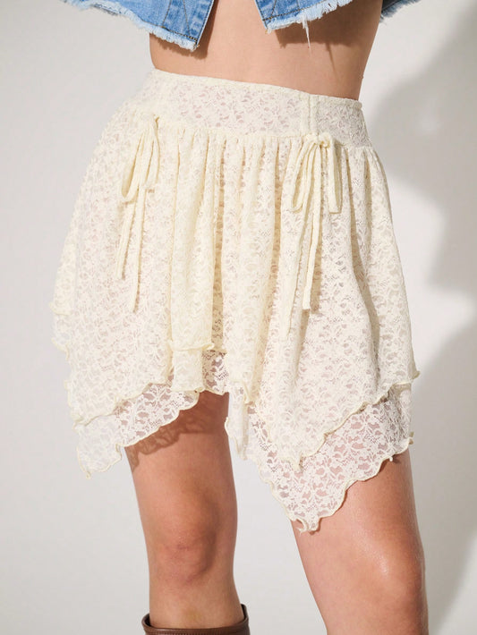 WESTFADE Hanky Hem Summer Lace Mini Skirt