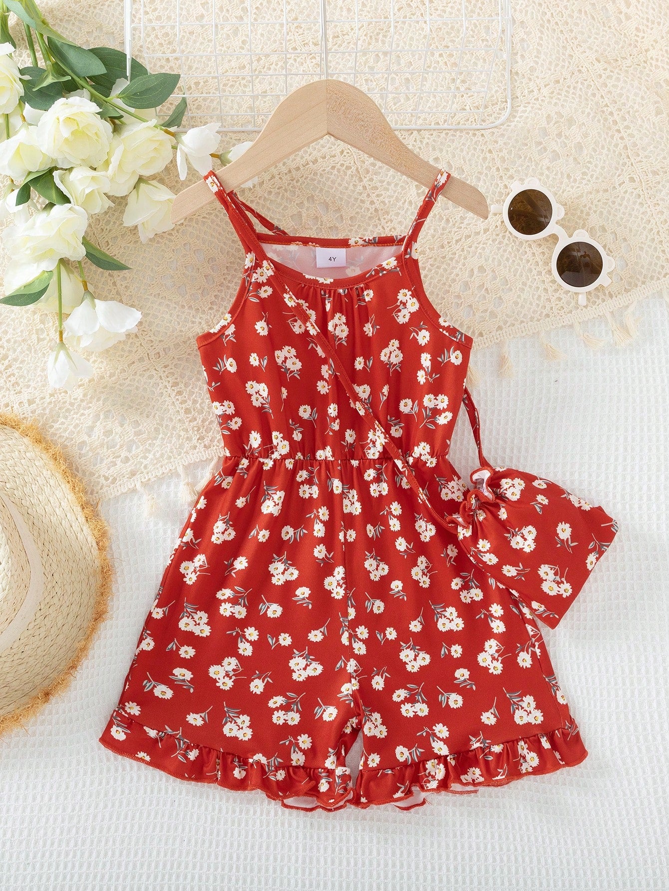 Fashionable Beachy Jumpsuit With Straps For Young Girls, Summer