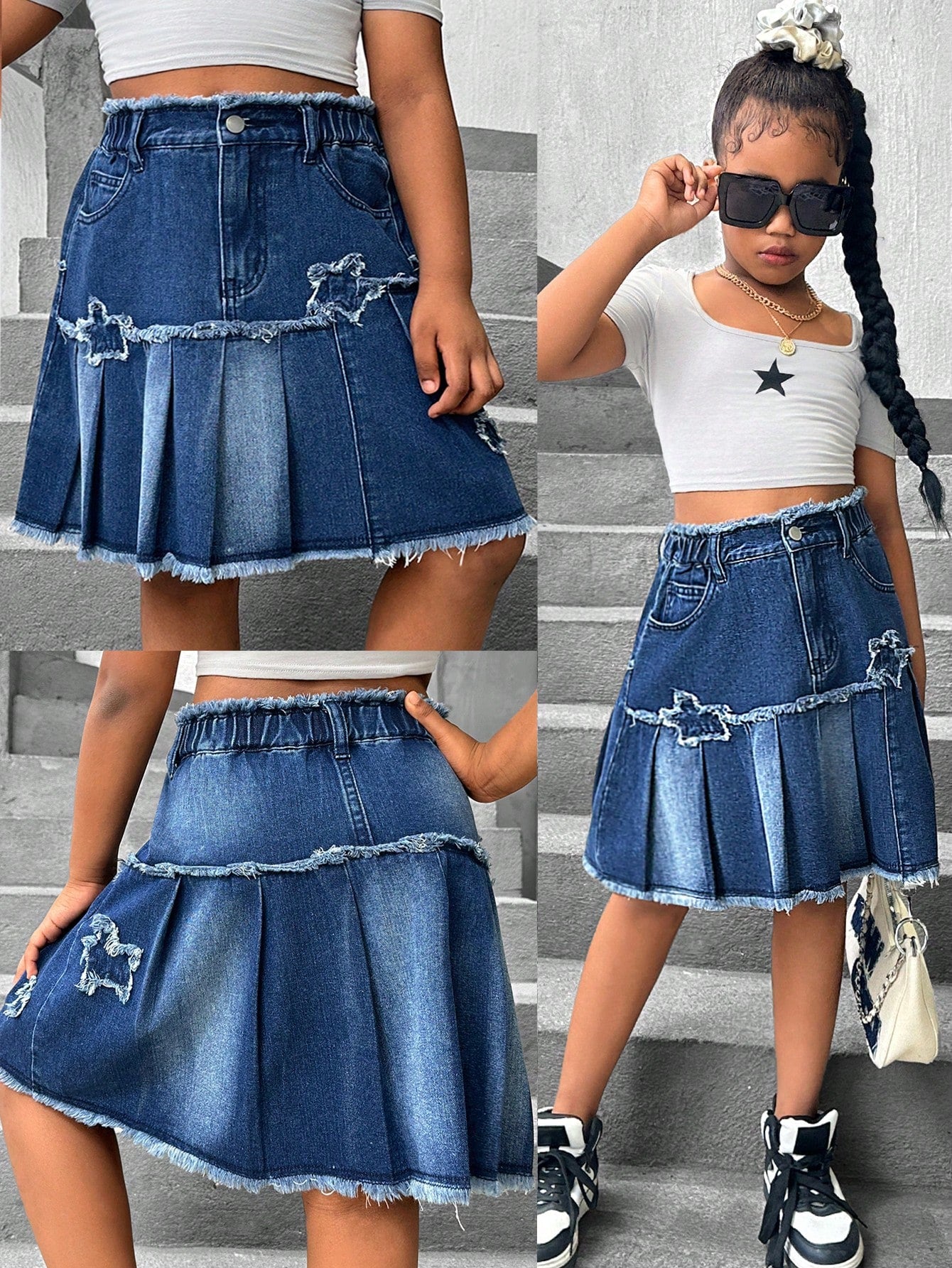 Streecool Kids Teenage Girls' Cute And Lovely Pleated Denim Skirt, No Elasticity