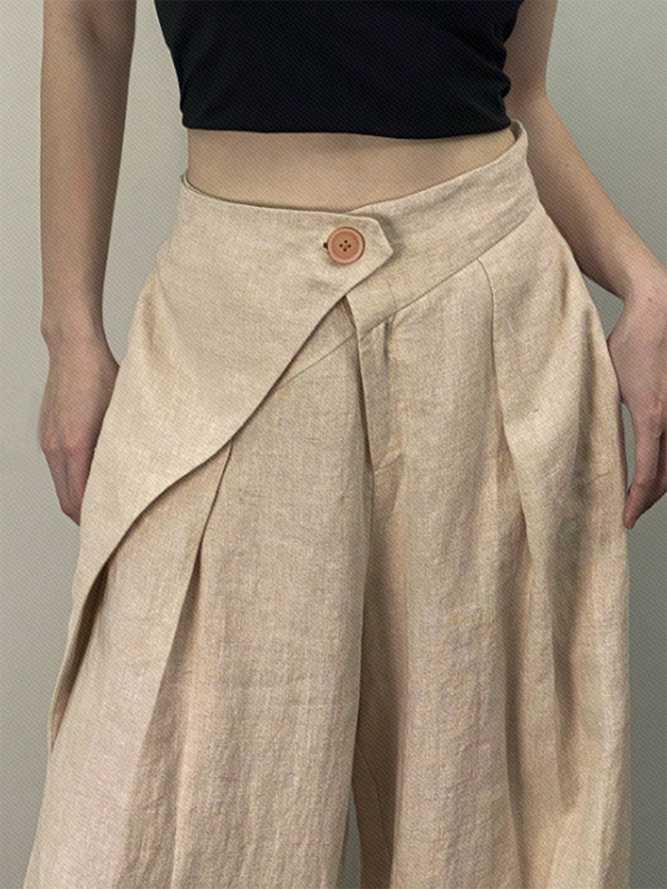 Women's Irregular Waist High Waisted Wide Leg Linen Pants