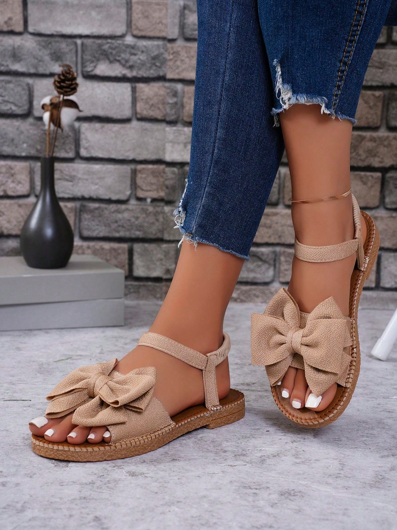 Women Flat Sandals Open Toe Slippers With Round Toe, Peep Toe, Bowknot Design, Casual Summer Shoes, Lightweight Sandals