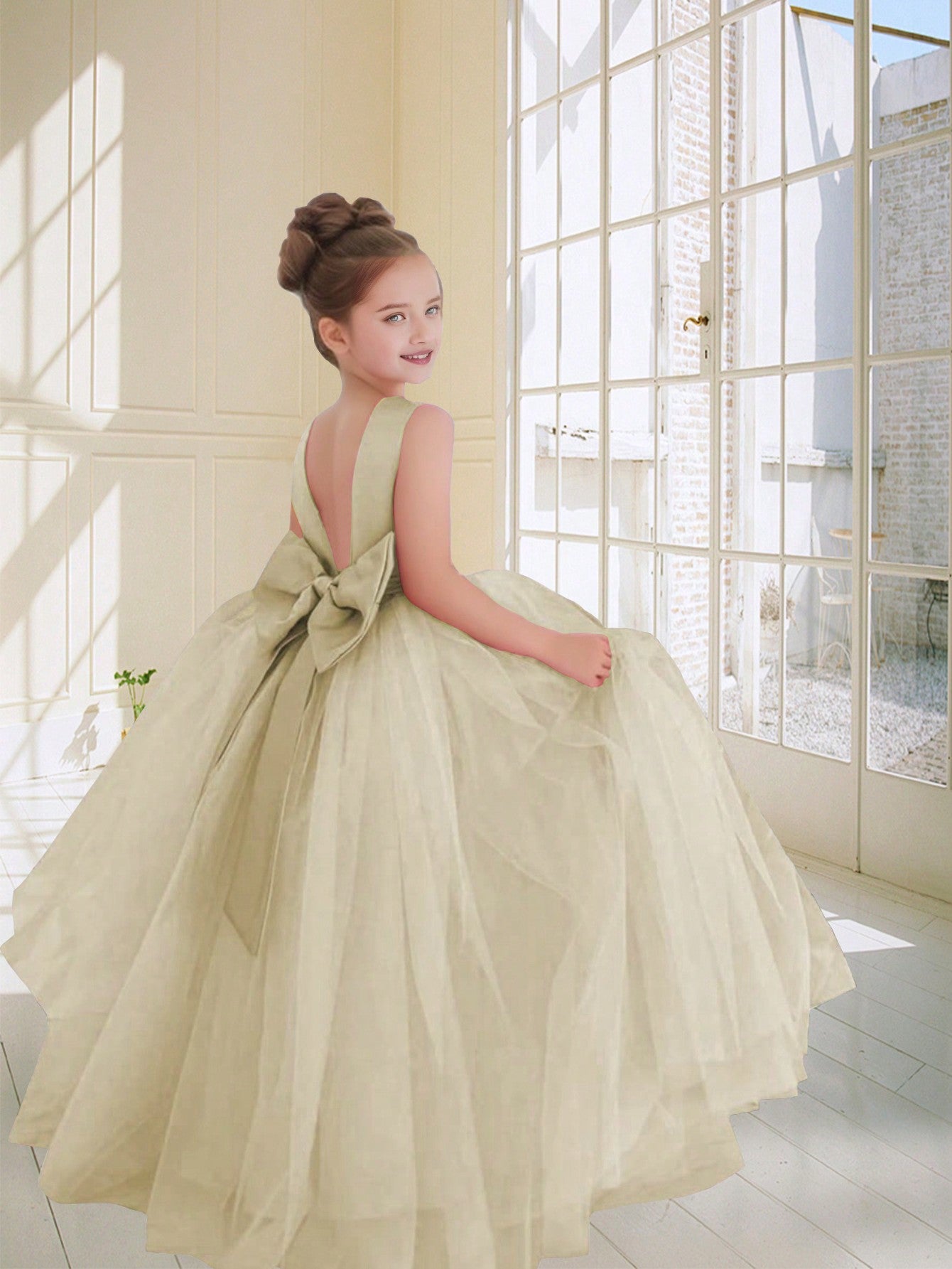 Tween Girl Elegant Bowknot Tulle Formal Dress, Perfect For Wedding & Evening Party