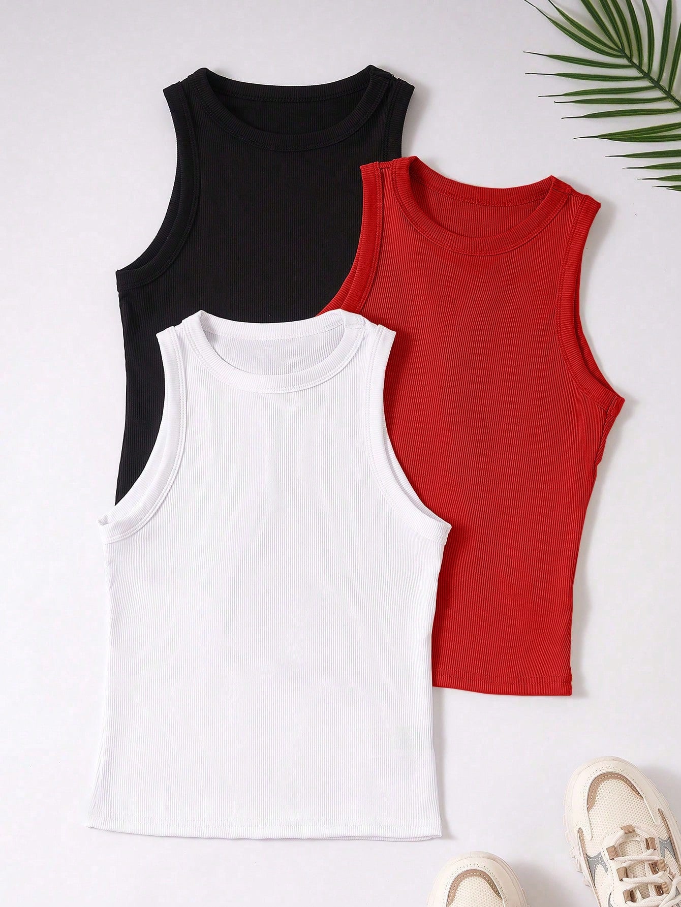 3pcs Ribbed Knit Tank Top