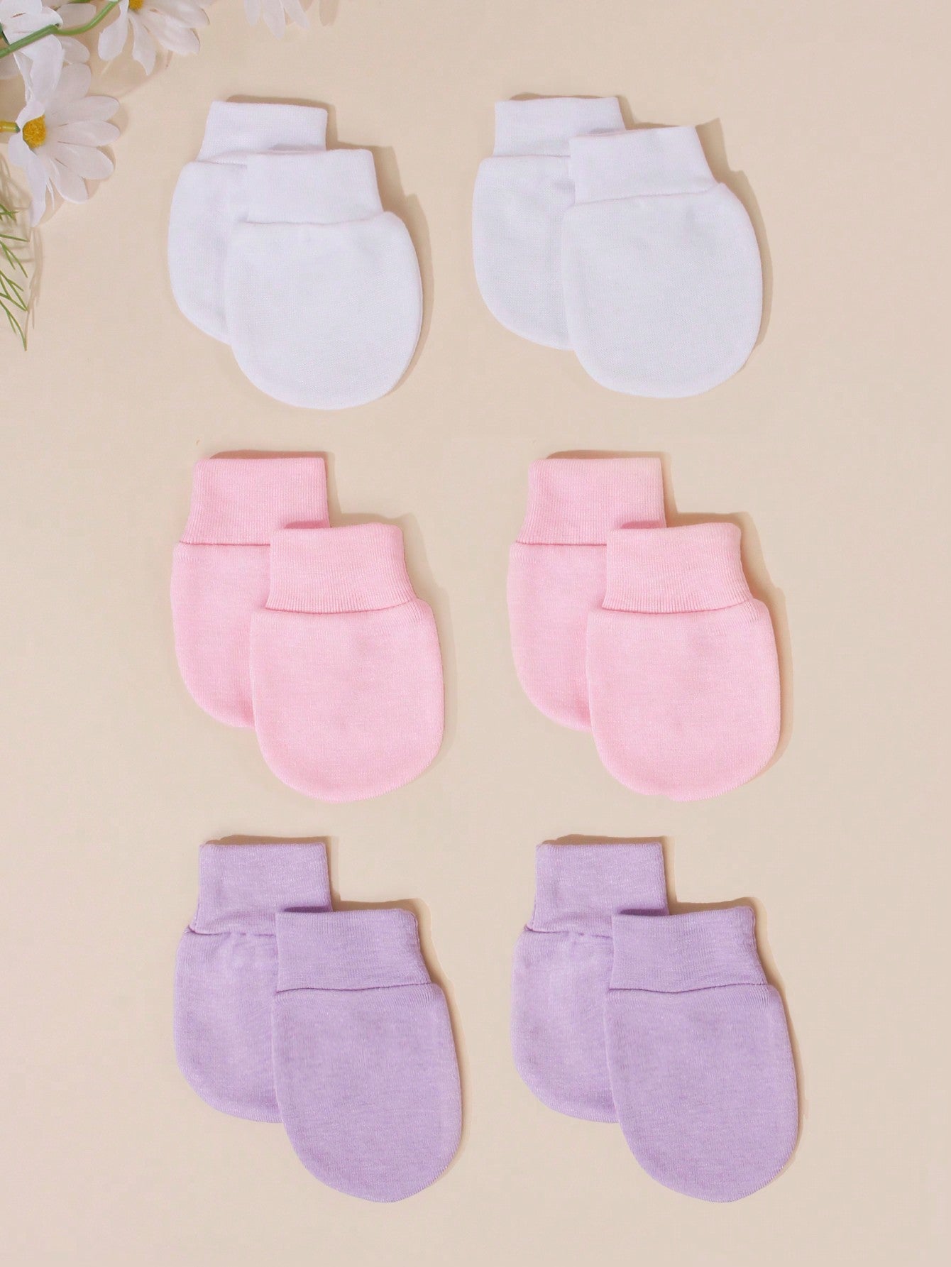 6 Pairs Solid Color Baby Anti-Scratch Face Mittens Newborn Hand Protection Gloves