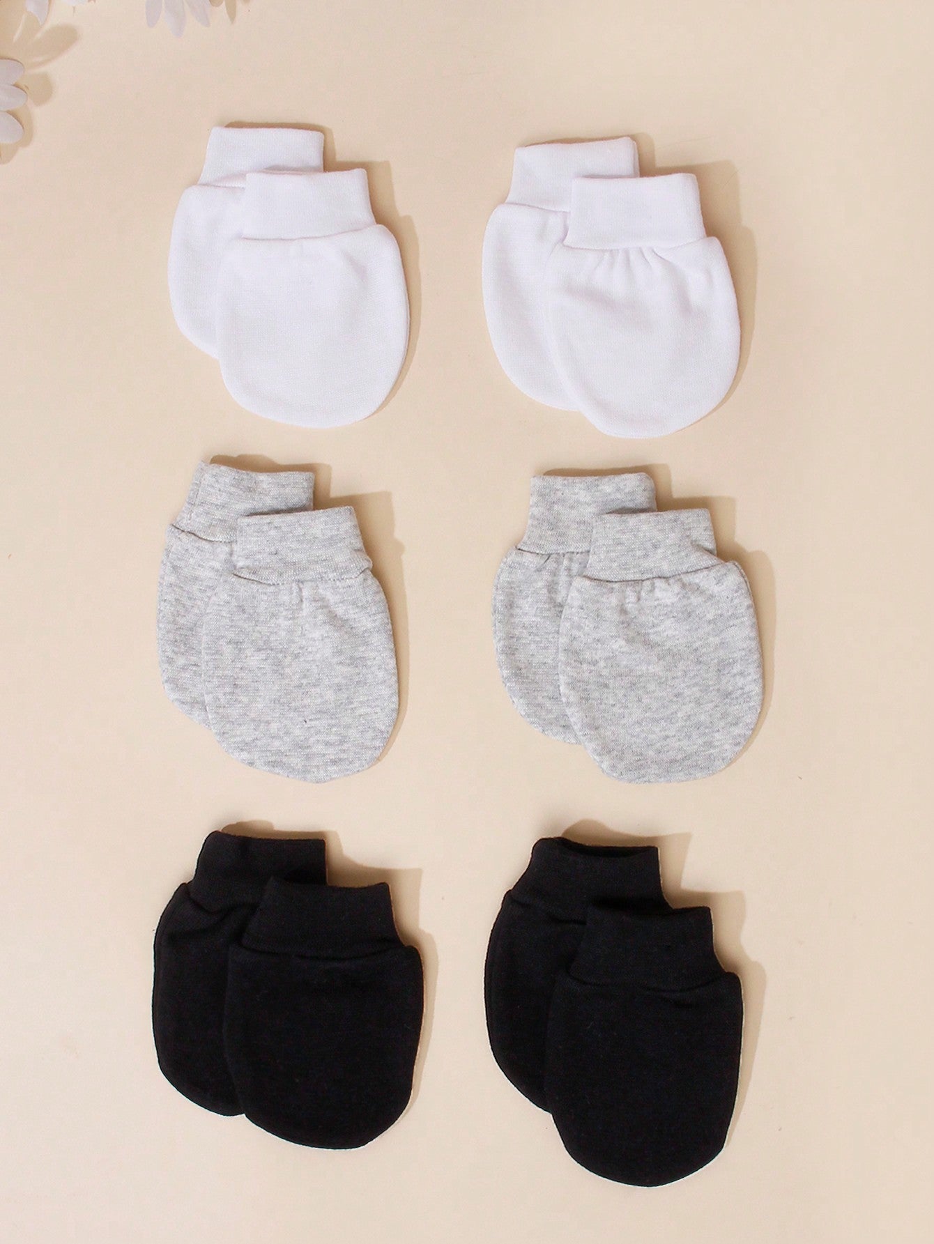 6pairs Solid White Baby Anti-Scratch Mittens, Newborn Hand Protection