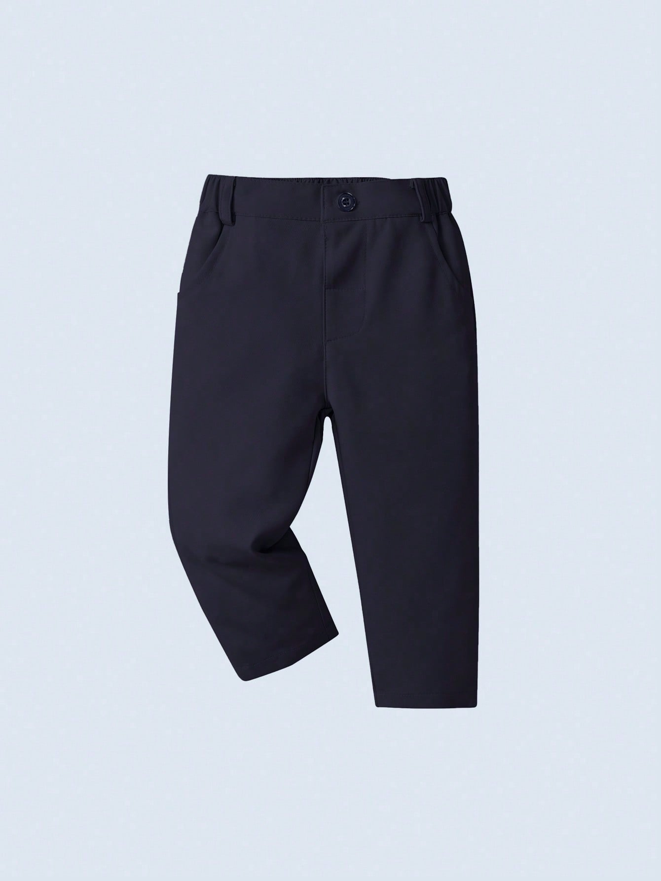 Young Boy Black Elastic Waist Long Pants, Solid Color Casual And Comfortable For Spring And Autumn Daily Wear