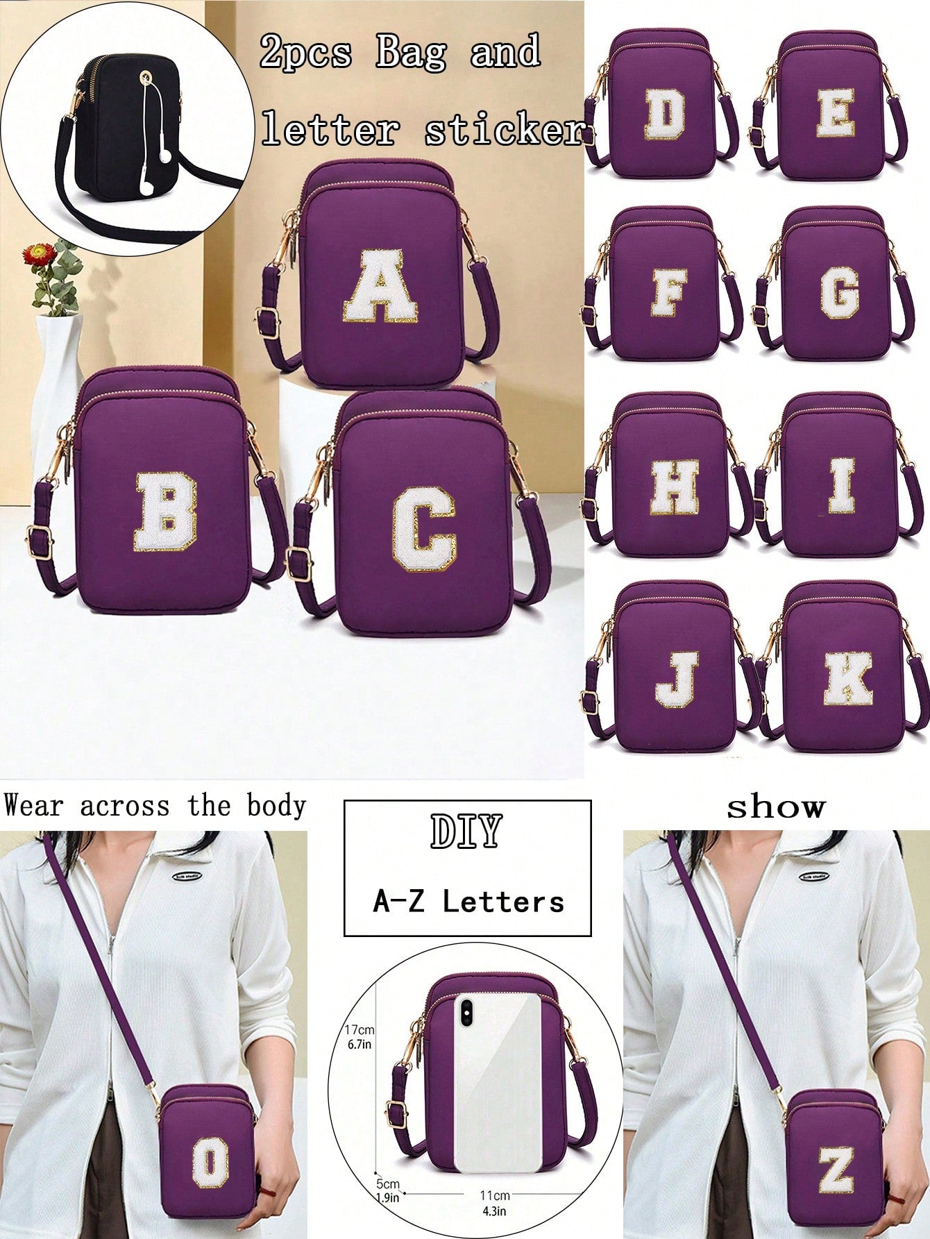 1pc Leisure And Fashion Crossbody Walking Bag With Mobile Phone Cloth Bag Vertical Zero Wallet For ,Girl,Travel,Back To School,Gifts(Alphabet Diy Handmade Bag!!!)