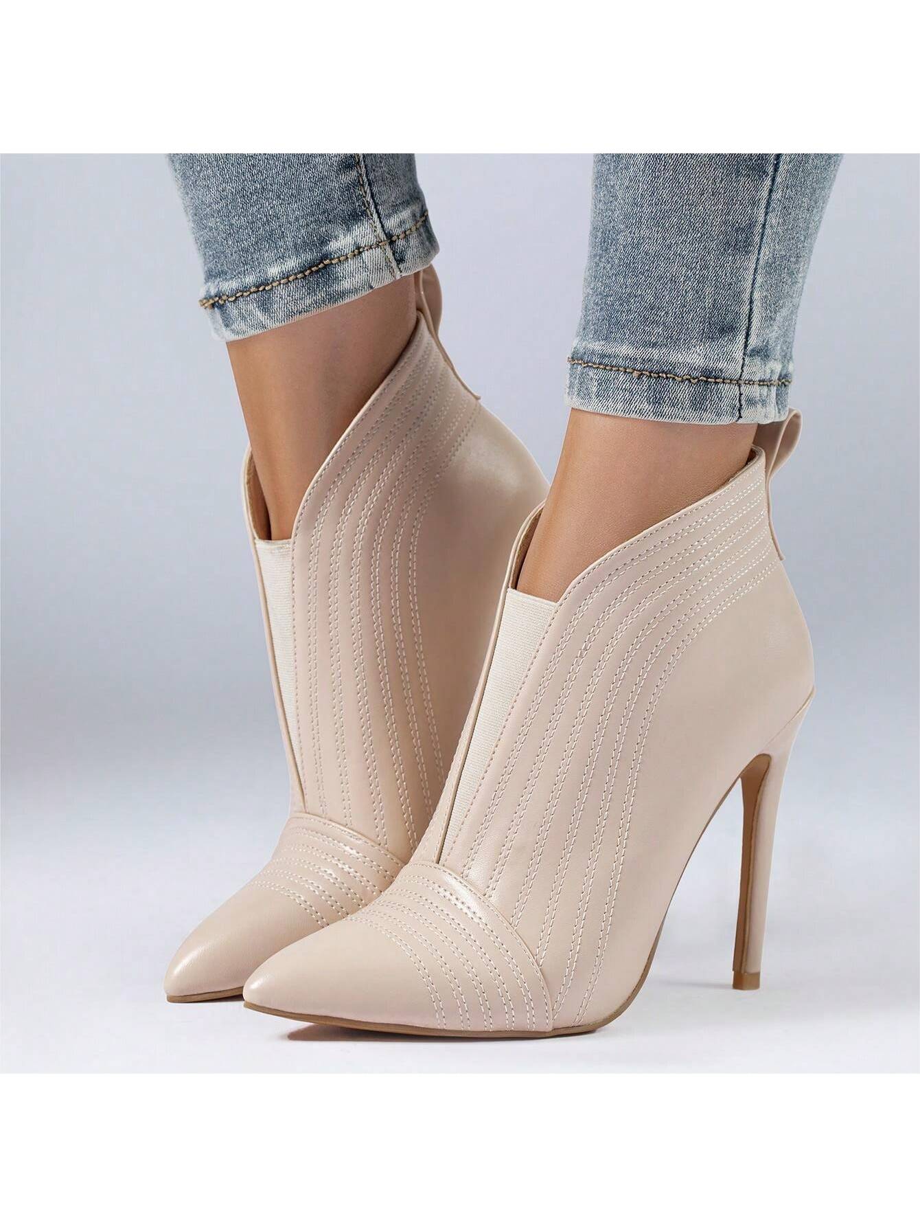 Women's Black Ankle Boots Closed Pointed Toe Stilettos Autumn Dress Booties