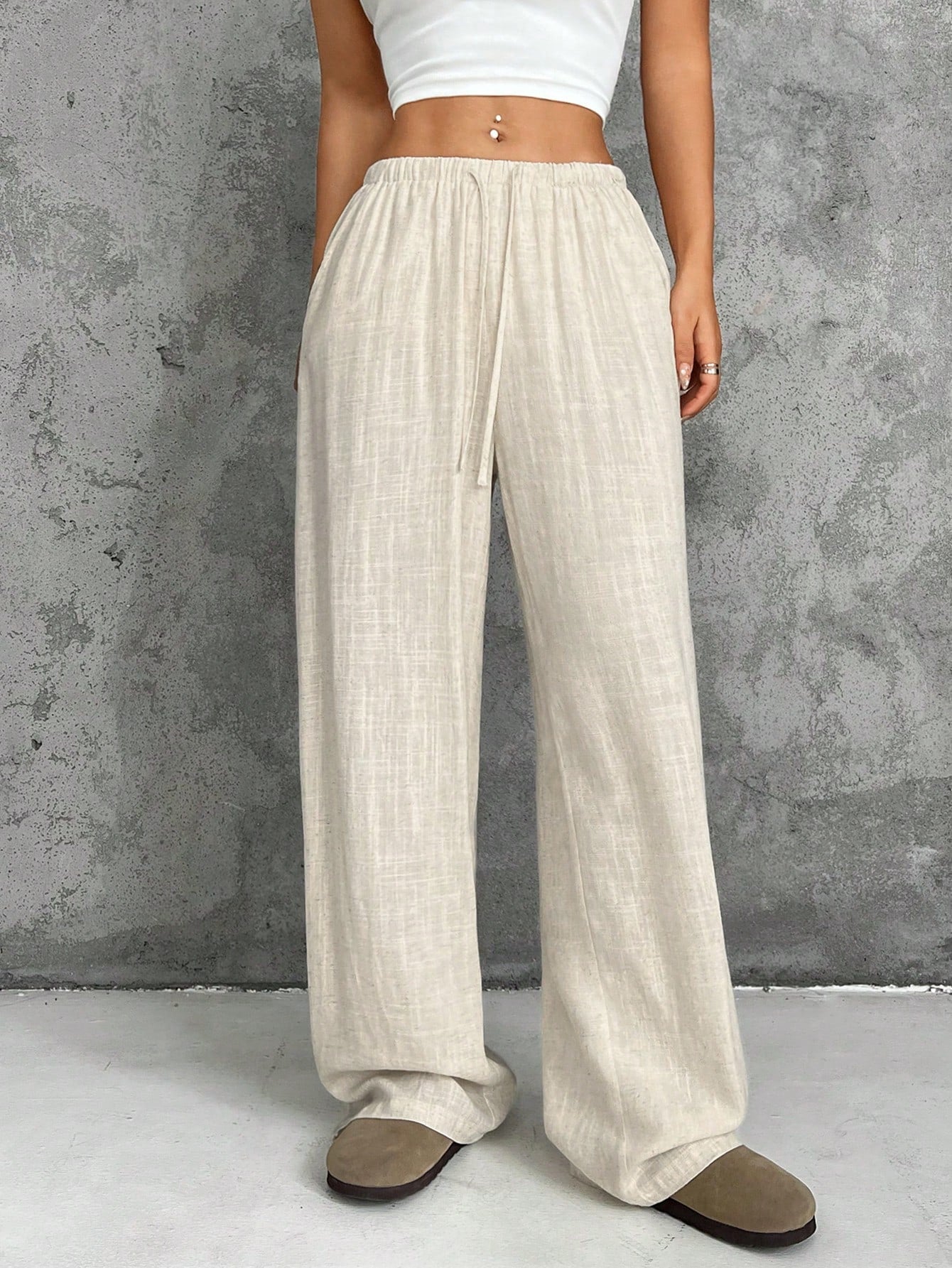 Black Woven Women's Straight-Leg Pants