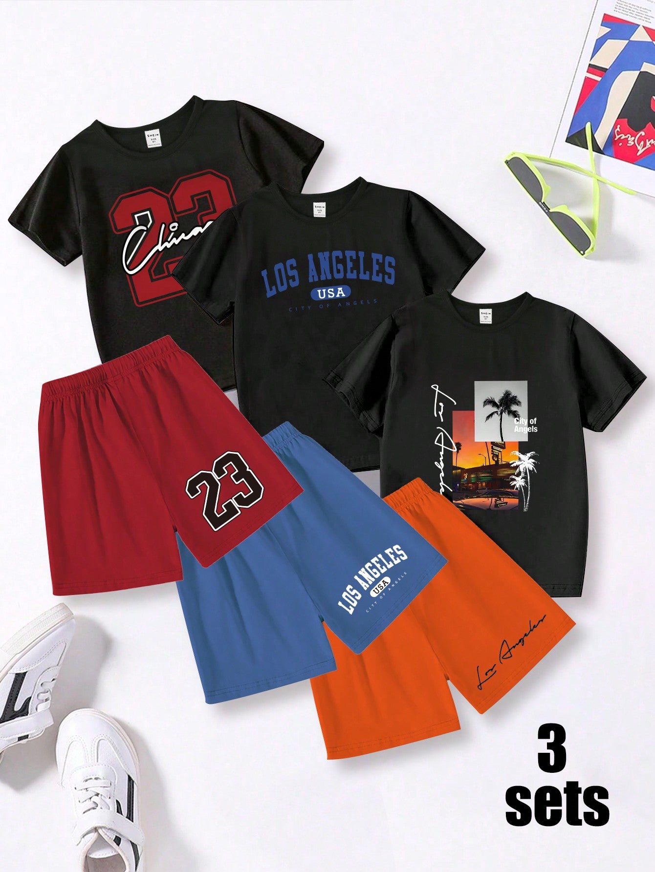 Tween Boys' Summer Casual Letter Printed Short Sleeve T-Shirt And Shorts Set