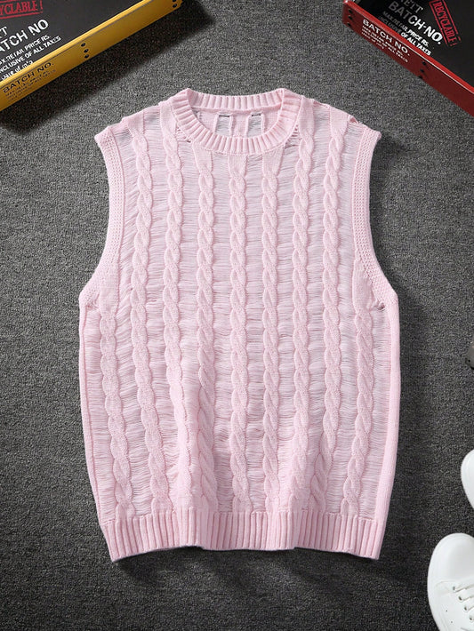 Men Cable Knit Sweater Vest For Summer