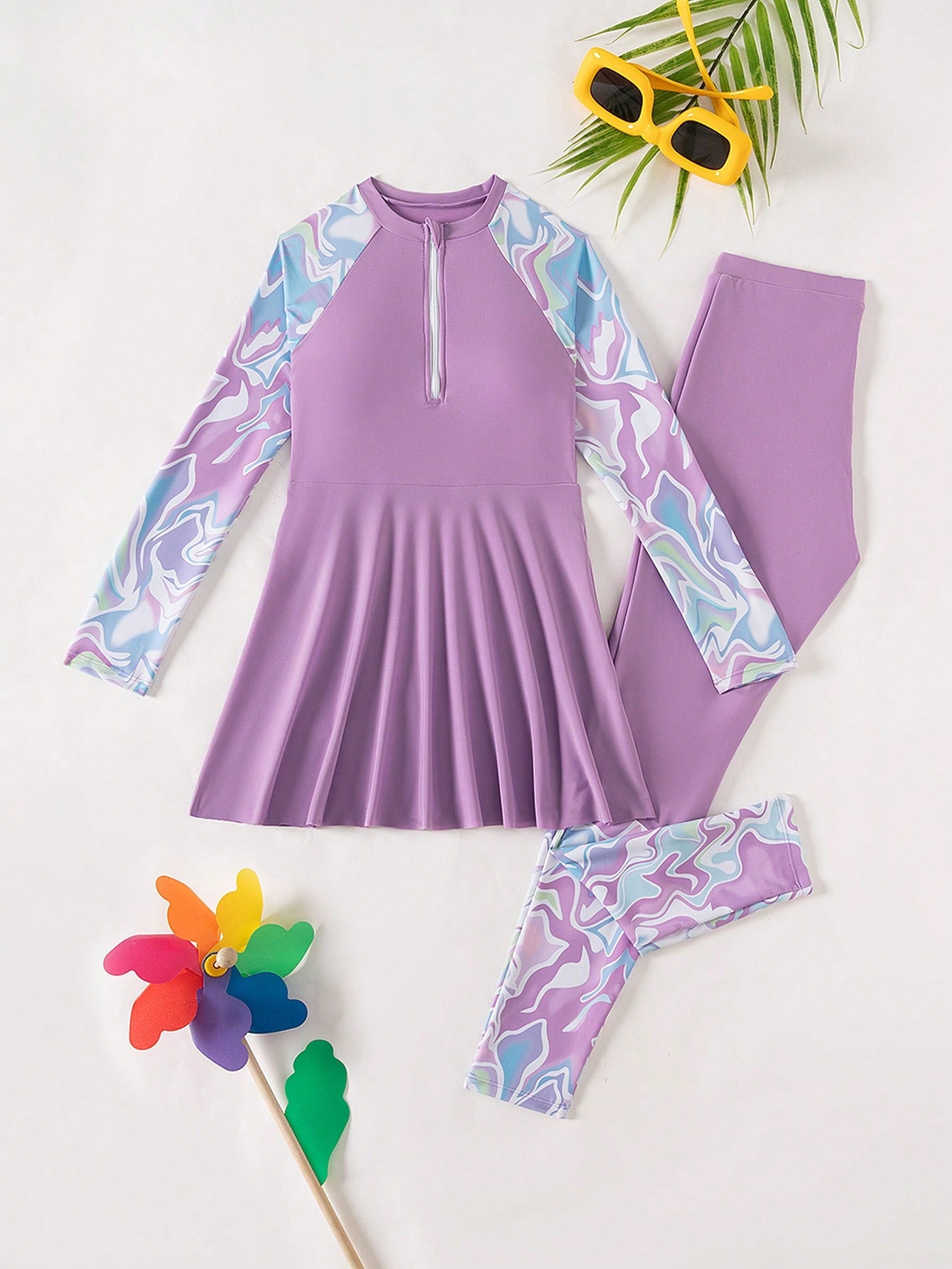 Cute Tween Girl' Two-Piece Set Camisole Top And Rashguard Summer Beach