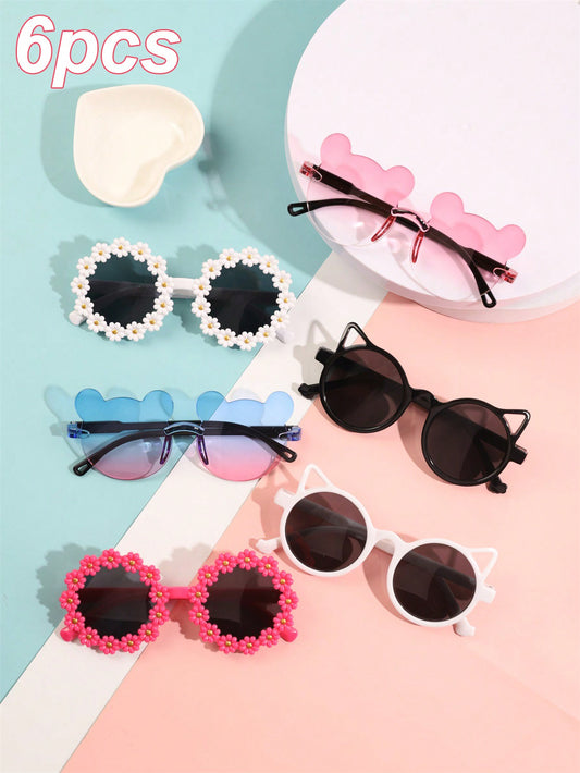 6pcs/1pc Kids`S Little Bear Shapes&Flower Shapes Fashion Glasses For Summer, Suitable For Daily Use