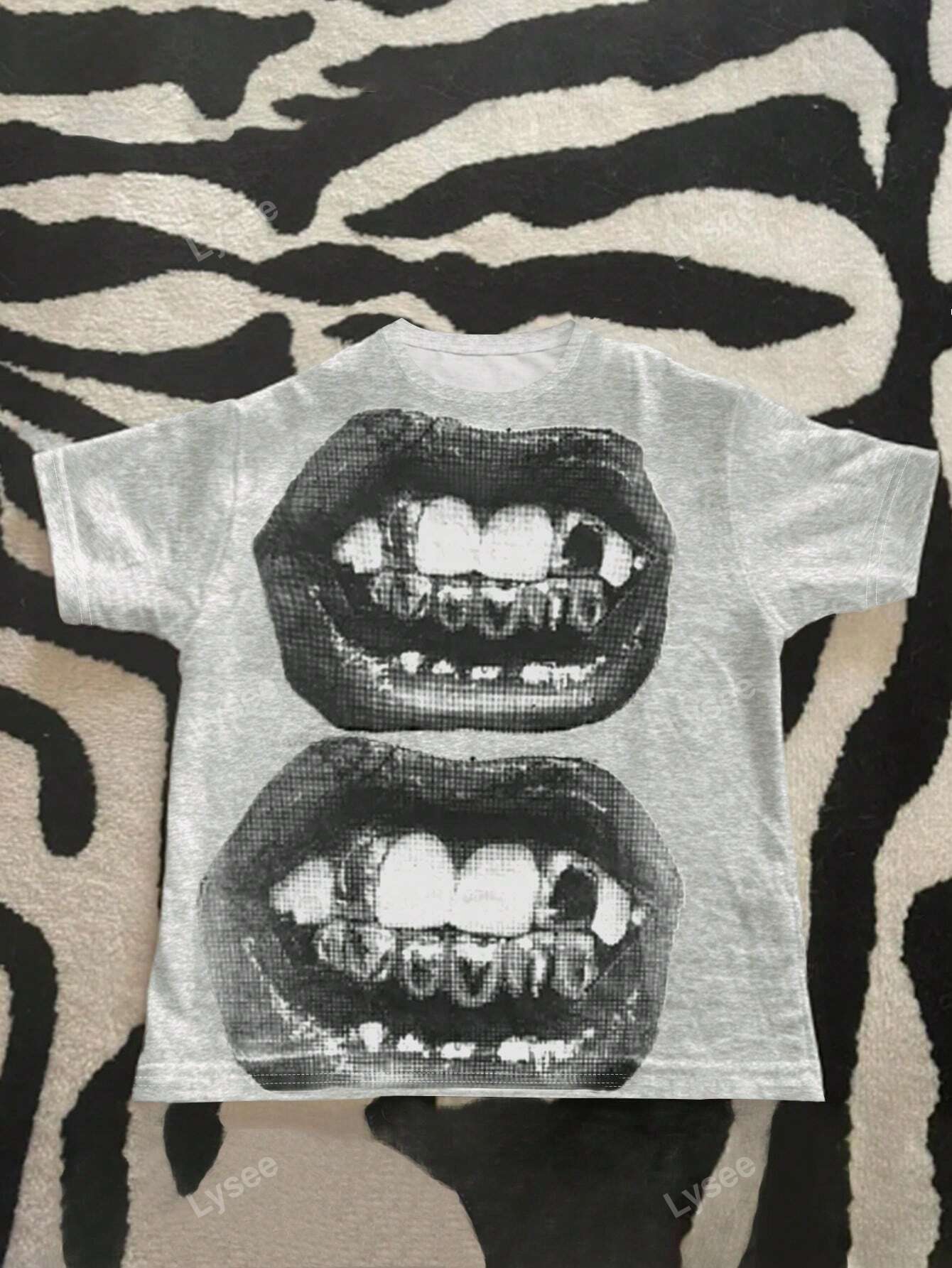 Women Casual Punk Round Neck Short Sleeve Lips Print Fashion Gothic Streetwear T-Shirt