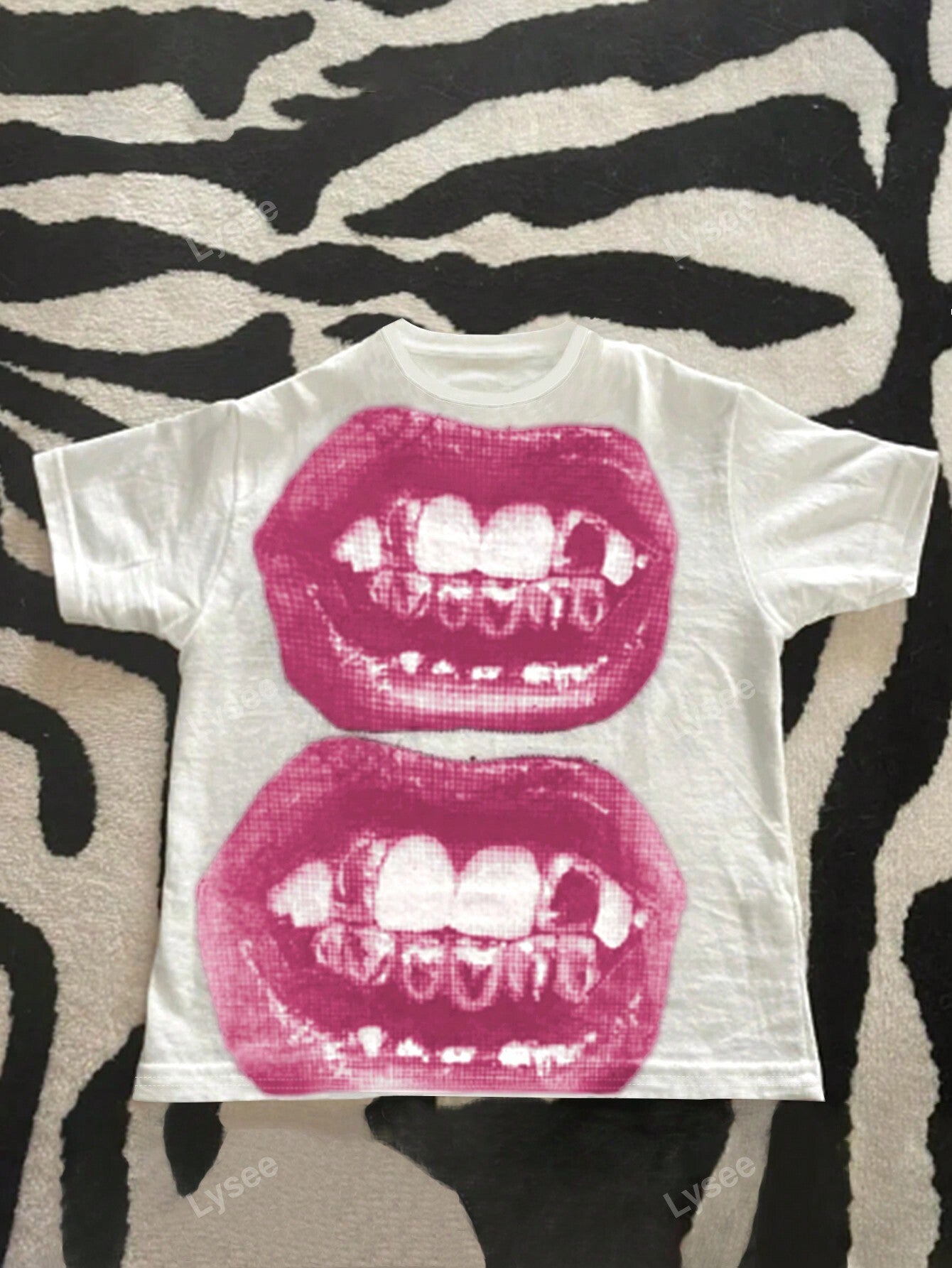 Women Casual Punk Round Neck Short Sleeve Lips Print Fashion Gothic Streetwear T-Shirt