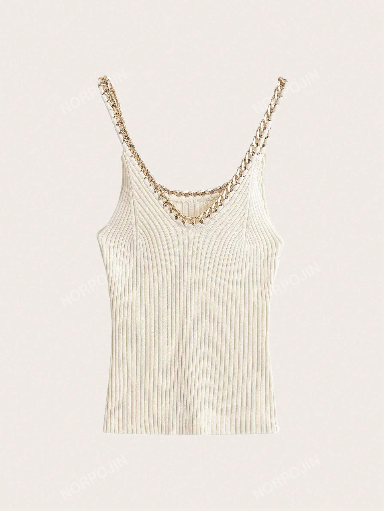 Knitted Tank Top With Golden Chain Decoration