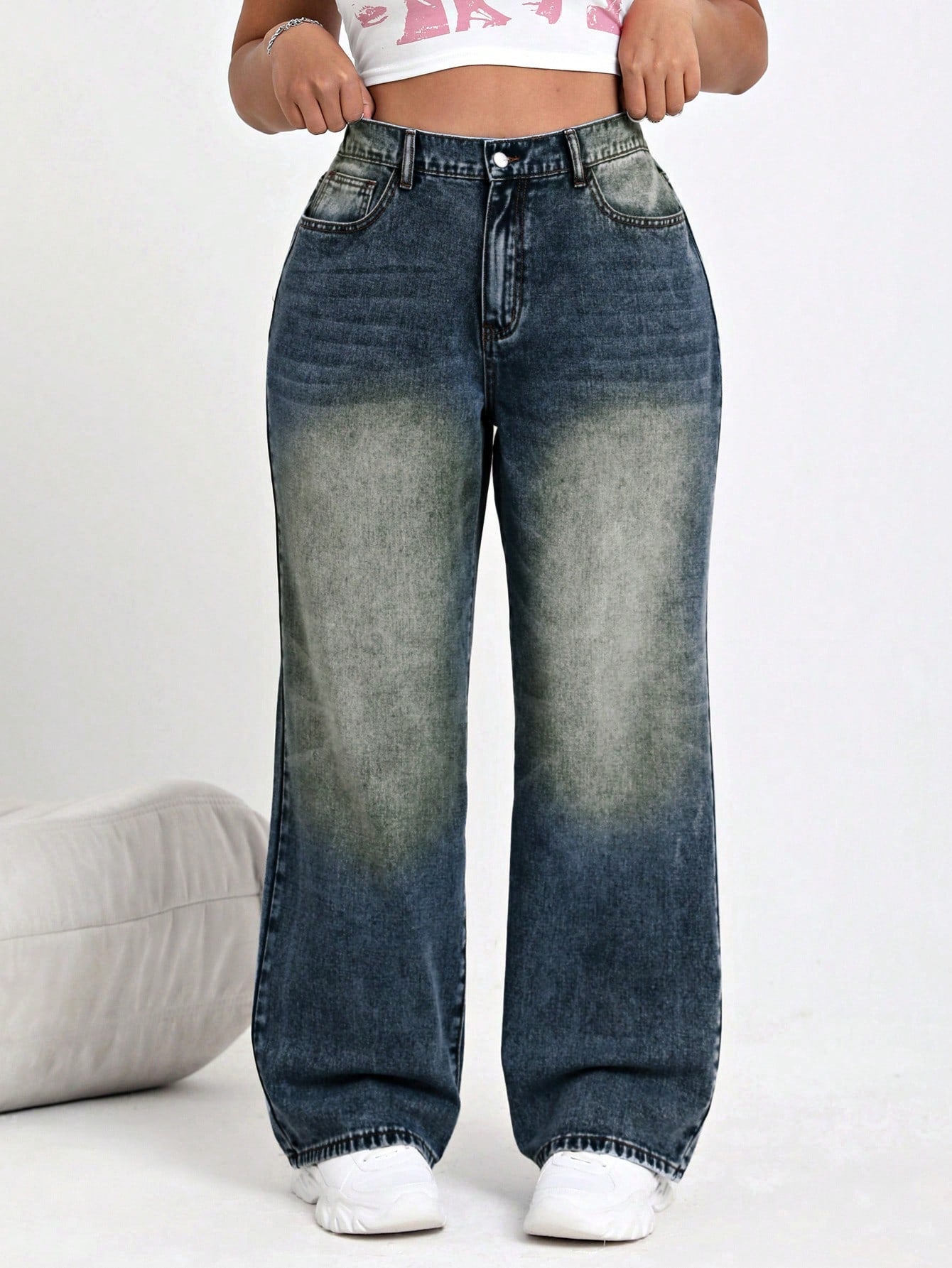 Plus High Waist Wide Leg Jeans For Dailywear