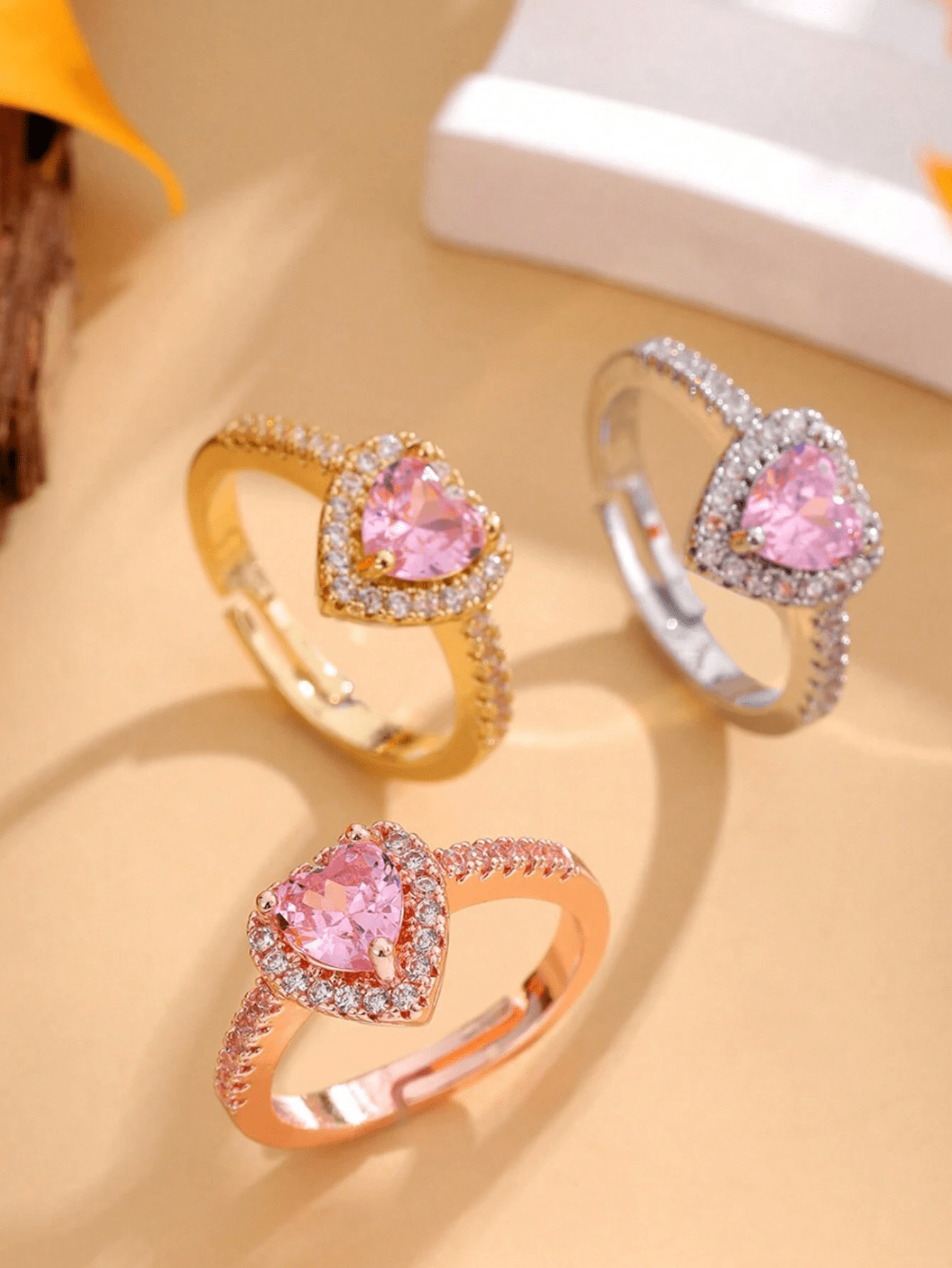 1pc Heart Shaped Ring With Pink Cubic Zirconia And Sparkling Clear Stones, Luxury Open Ring