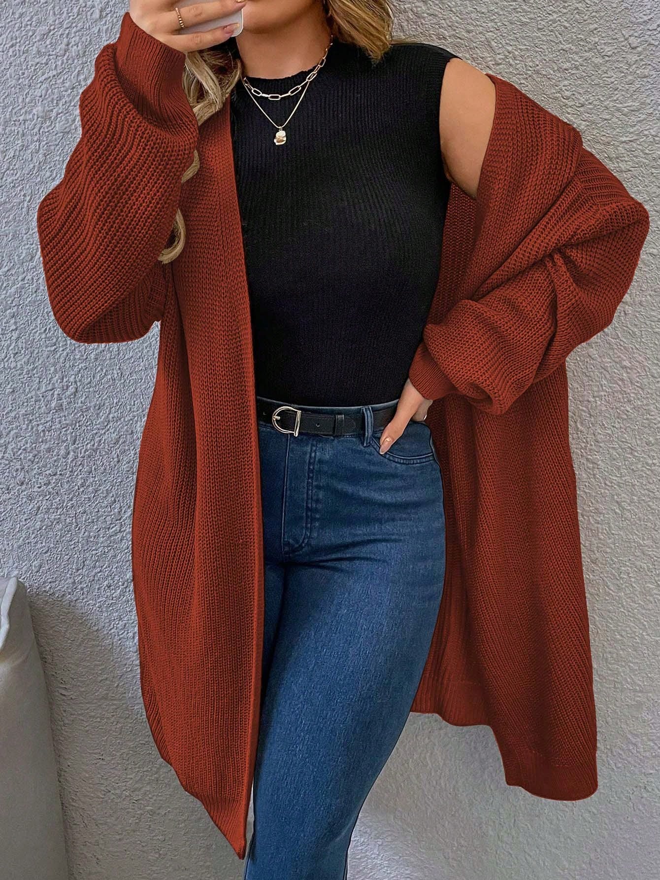 Frenchy Plus Drop Shoulder Open Front Cardigan