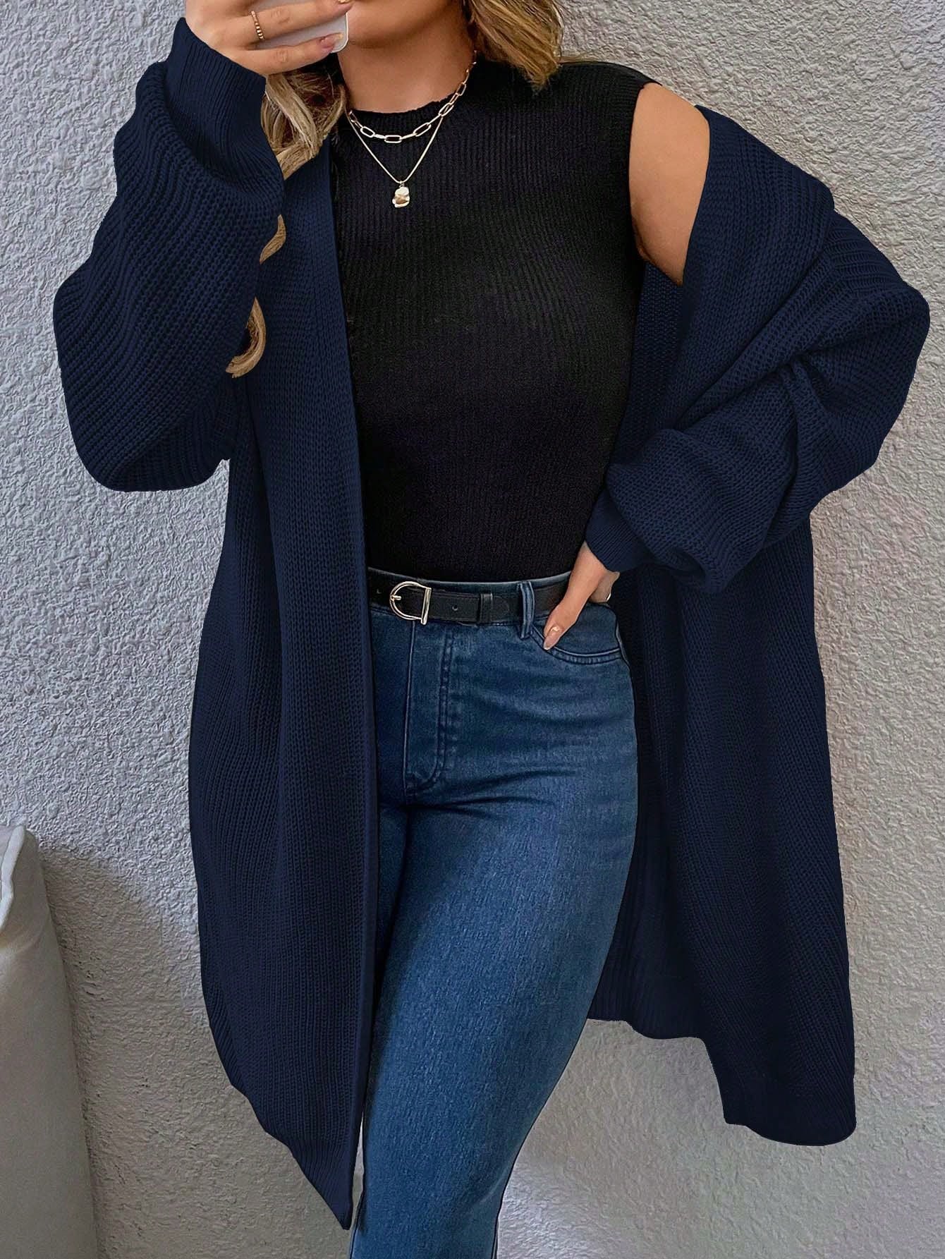 Frenchy Plus Drop Shoulder Open Front Cardigan