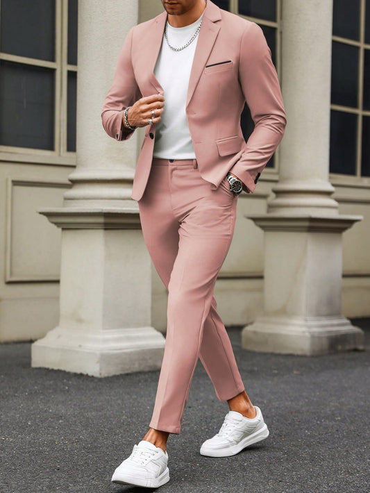 Men's Color Block Detailing Suit Set With Jacket And Pants