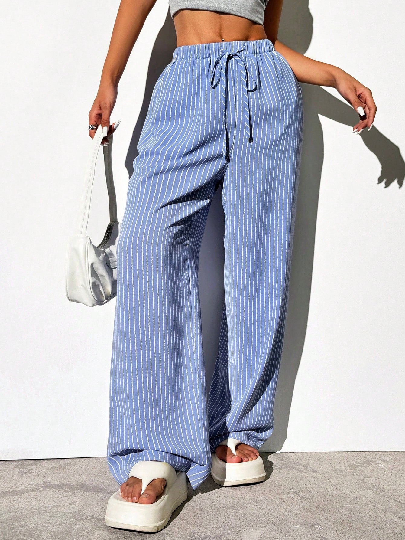 Women's Grey Vertical Stripe Pants