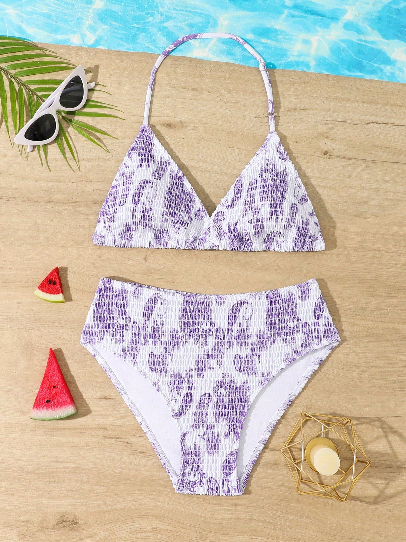 Tween Girl Swimwear Set With Random Prints