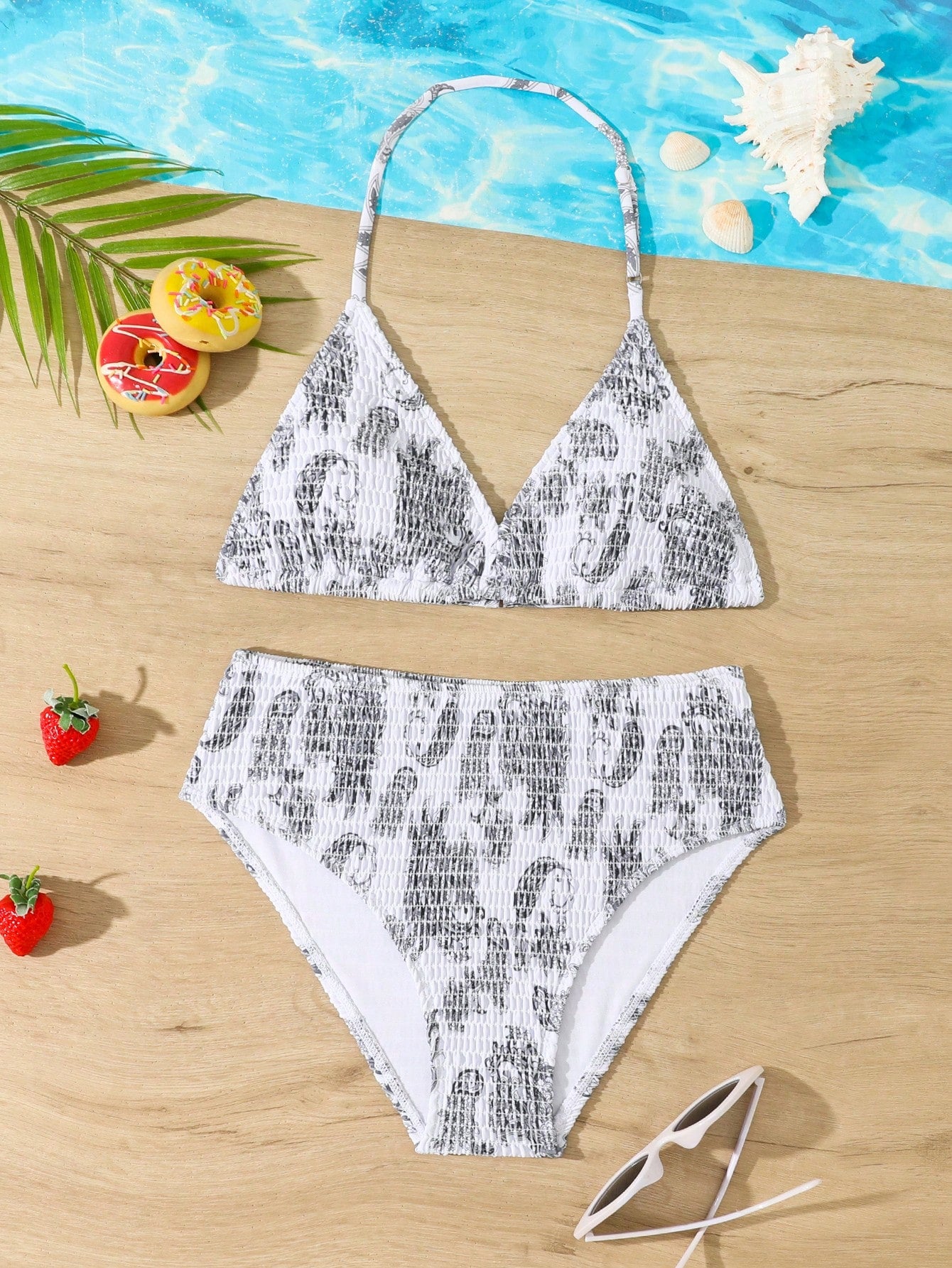 Teen Girl Bikini Set With Random Printing Summer Beach