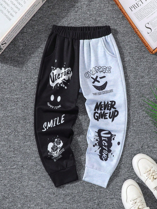 Toddler Boy's Casual Sport Pants With Alphabet Emoticon Print