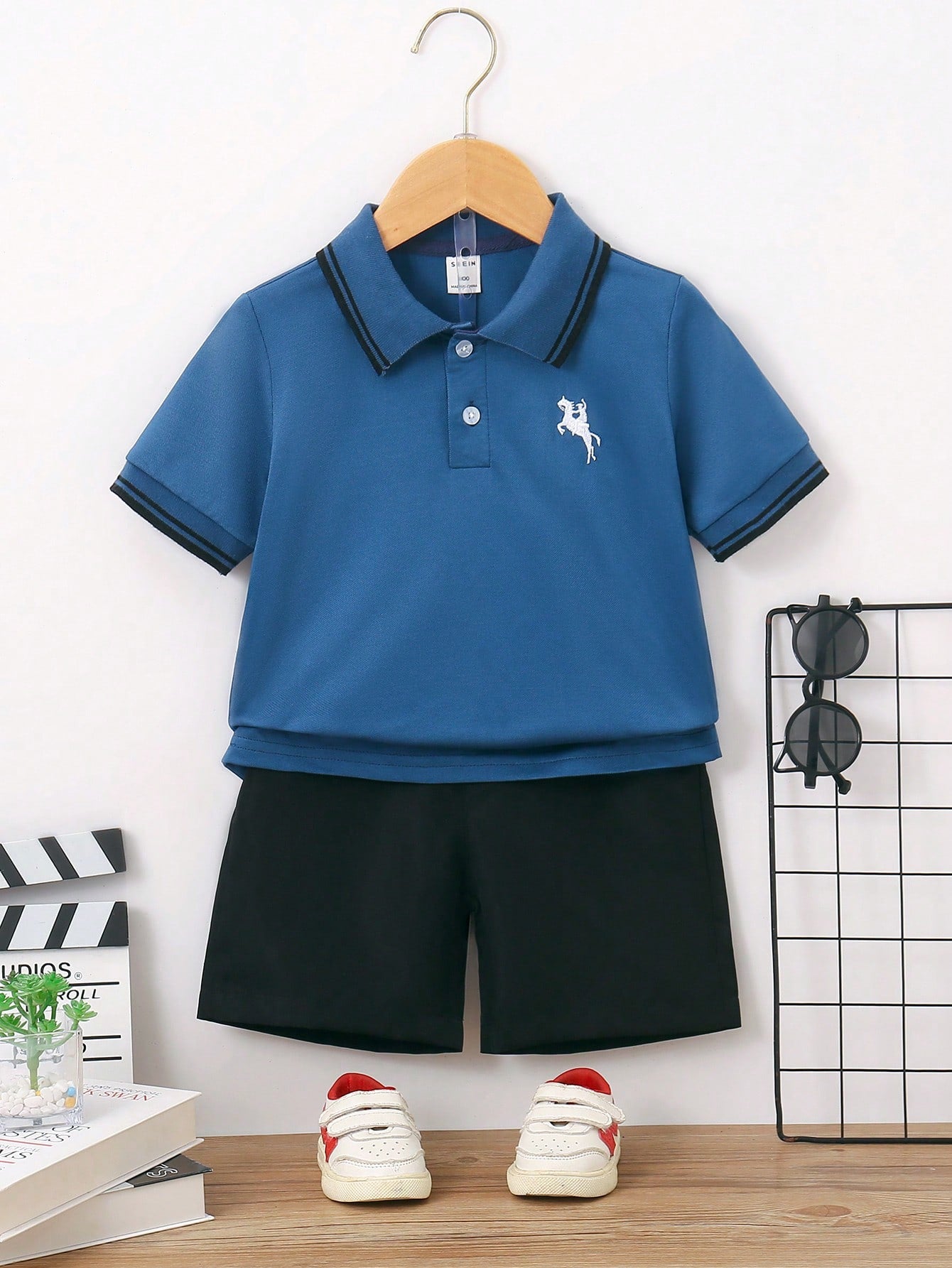 Young Boy Solid Color Striped Polo Shirt With Front Button