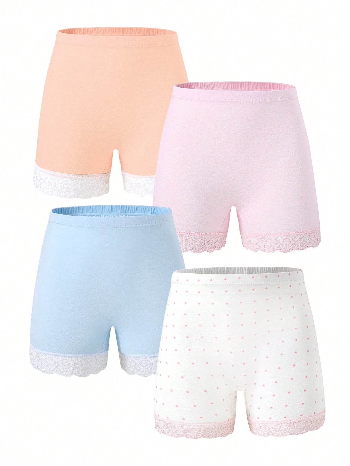 4pcs/Set Young Girls' Lace Spliced Comfortable Solid Color Panties With Flat Angles