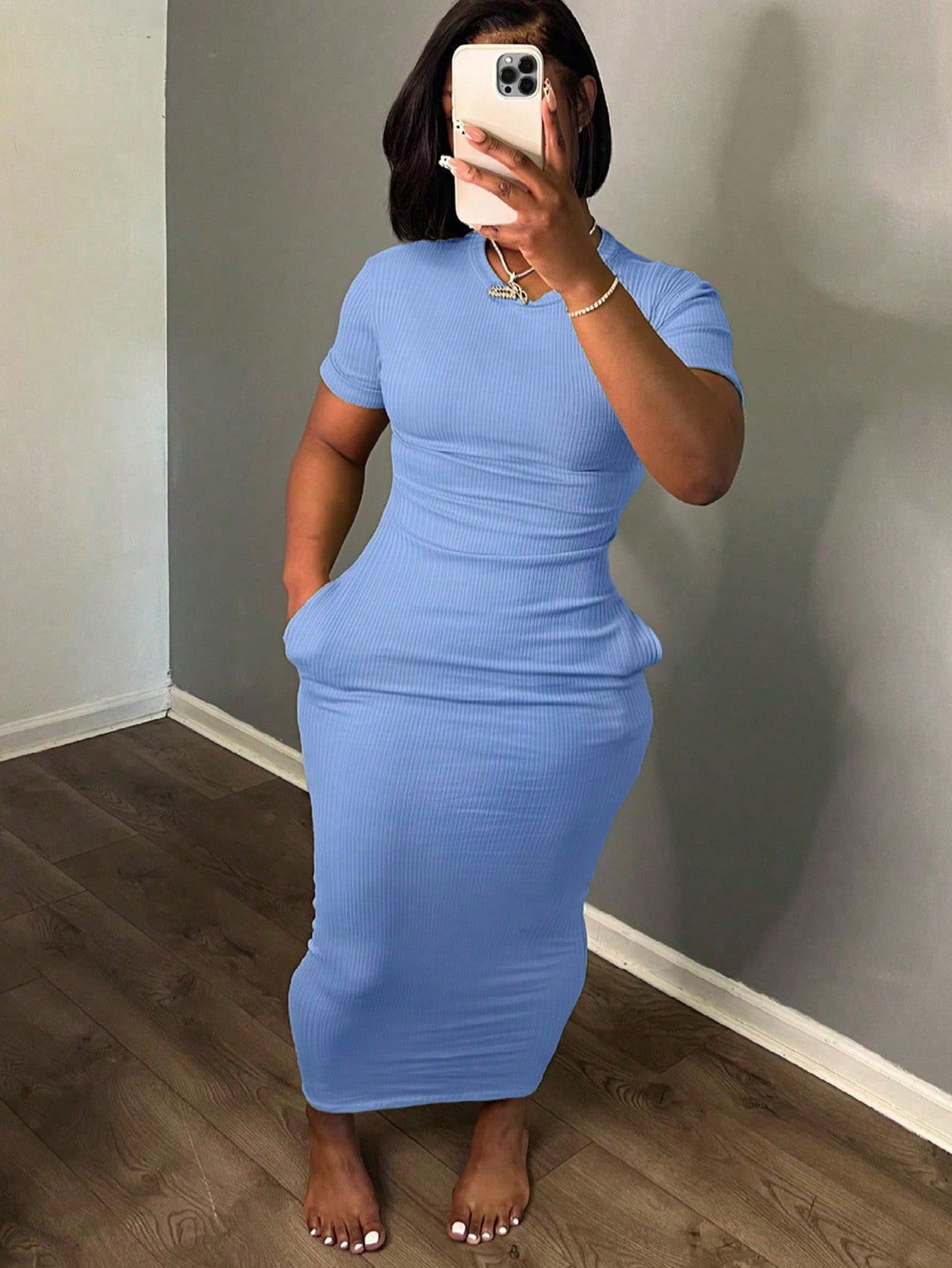 Plus Size Summer Casual Solid Color Bodycon Dress