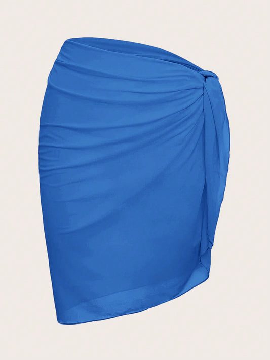 Swim Solid Knot Side Cover Up Wrap Skirt For Summer