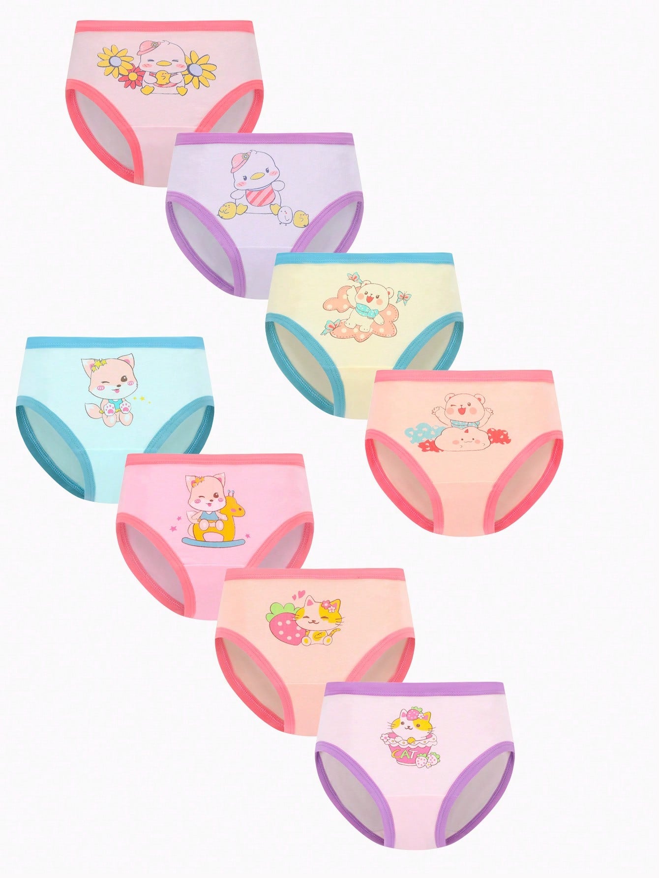 8pcs Girls' Soft Comfortable Cute Cartoon Pattern Casual Triangle Style Underwear