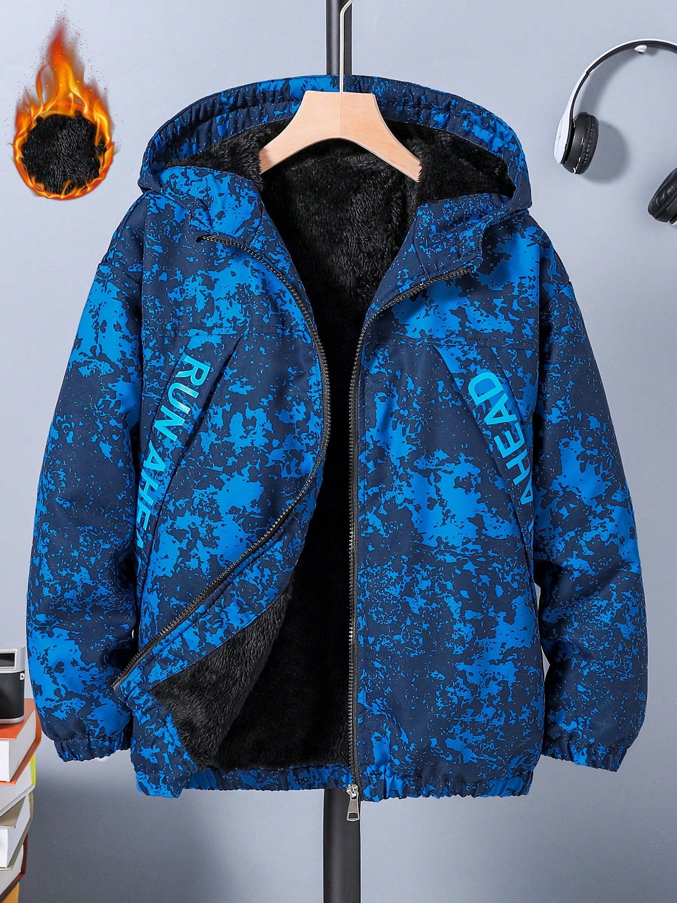 Teenage Boys' Camouflage Fleece Fashion Hooded Jacket