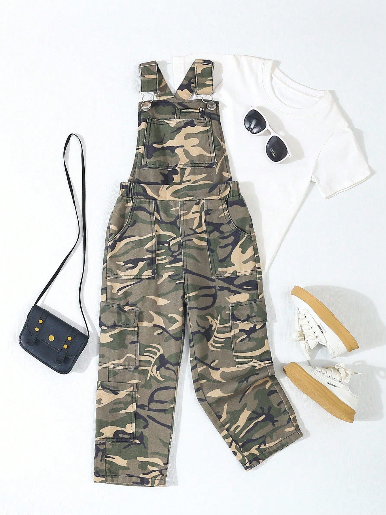 YOUNG GIRL Y2K Harajuku Cool Camo Adjustable Loose Fit Denim Overalls, All Seasons Essential Versatile And Fashionable Item For Slimness