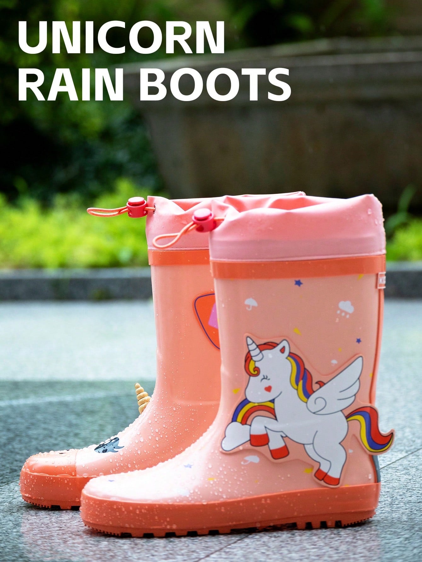 Girl's Cartoon Adorable Unicorn Pattern Lightweight Wear-Resistant Waterproof Slip-Resistant Outdoor Four Seasons Rubber Rain Boots.