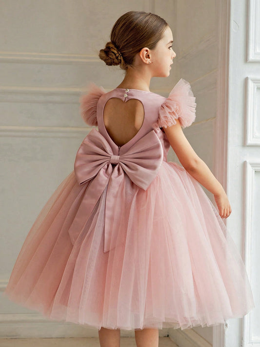 Young Girl Flutter Sleeve Butterfly Net Princess Dress Suitable For Birthday Party, Dancing, Festival, Formal Occasions, Flower Girl, Wedding