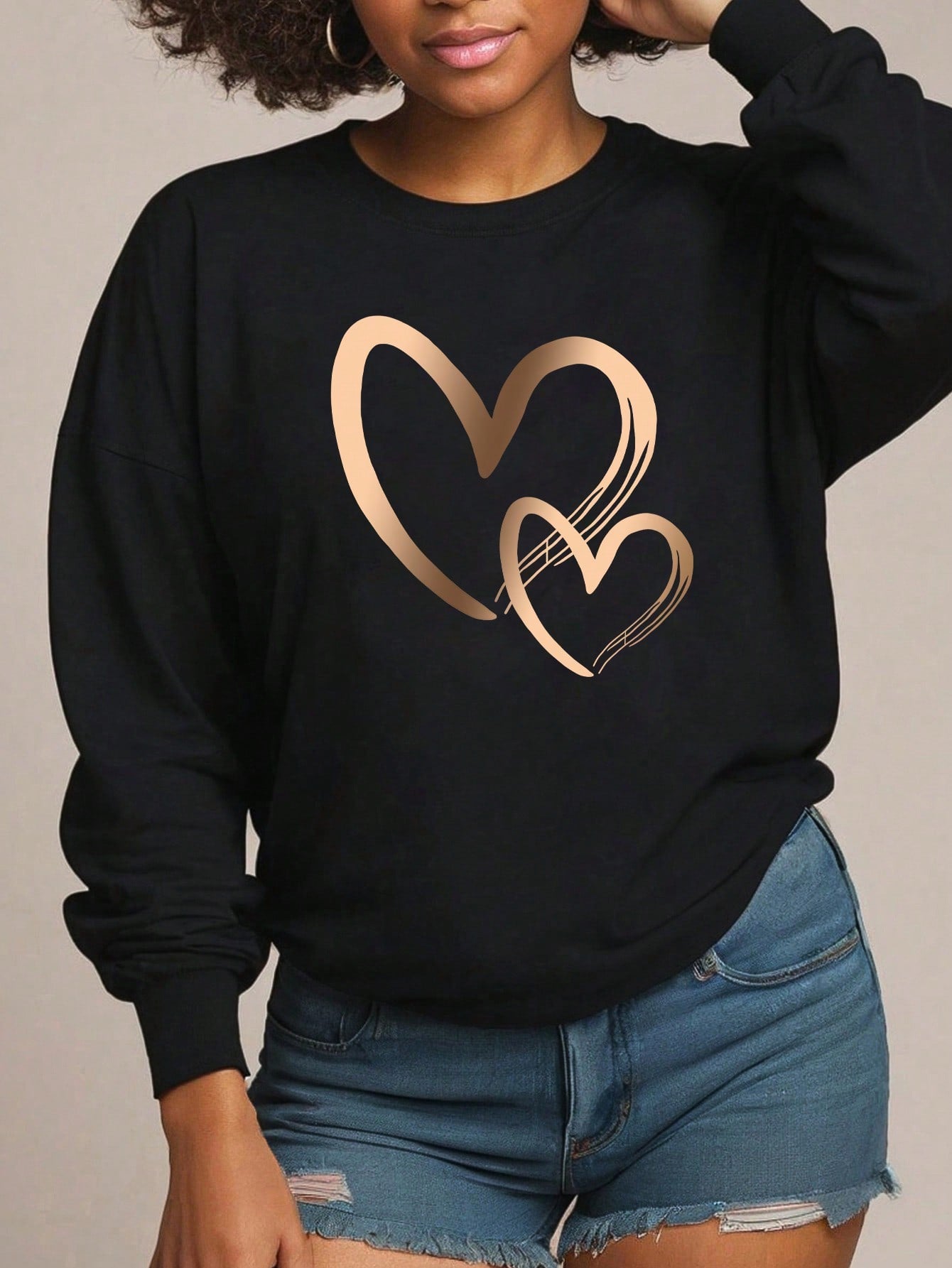 Plus Size Women's Round Neck Letter Print Fleece Sweatshirt