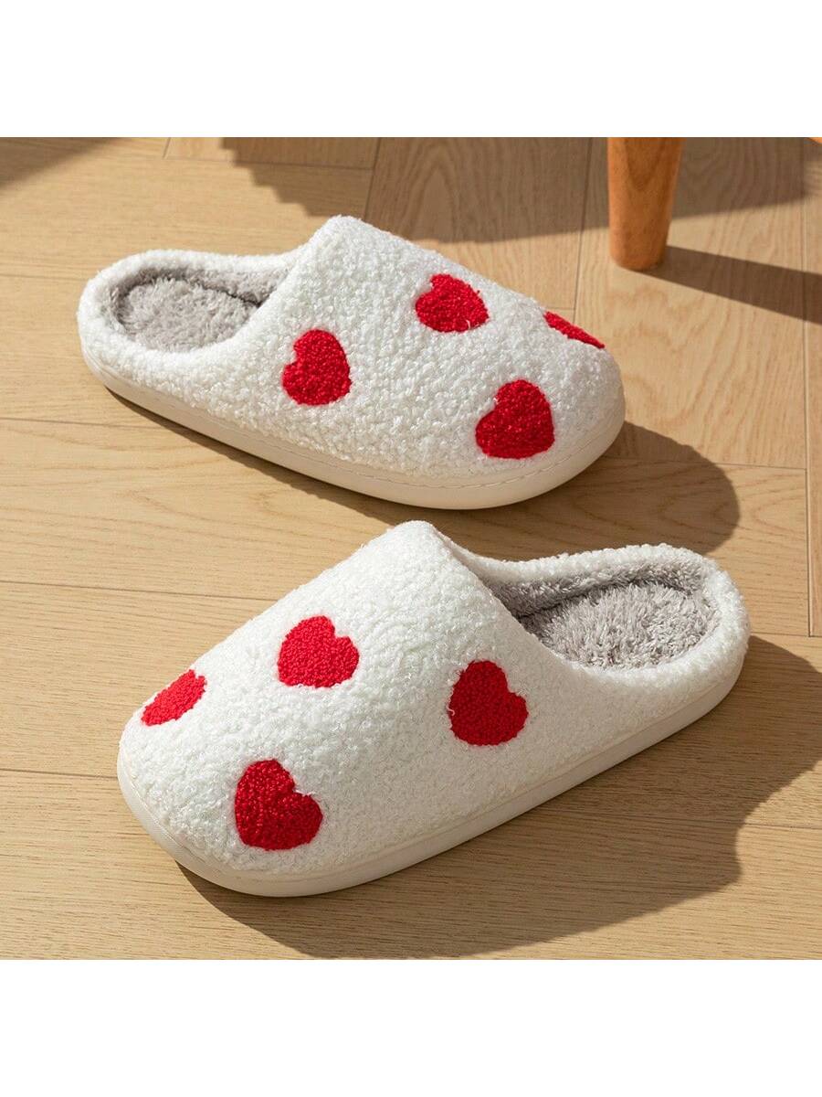 Women Casual Style Pink Heart Shaped Flat Slippers With Anti-Slip Soles For Bedroom