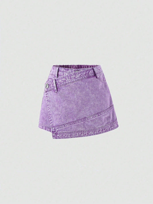 Streecool Kids Teen Girl Y2K Street Style Cool Purple Washed Denim Skorts With 2 In 1 Design