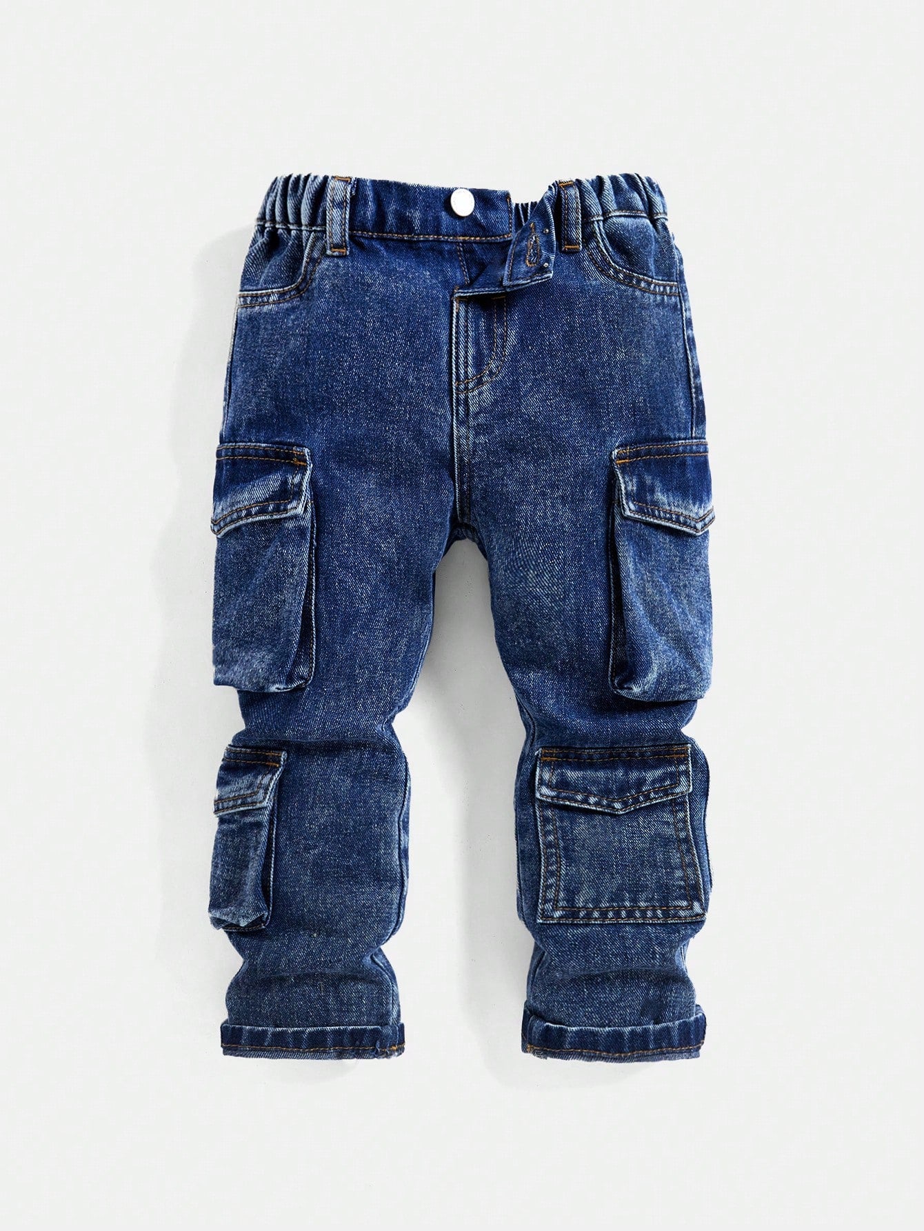 Young Boy Washed Water Multiple Pocket Denim Pants