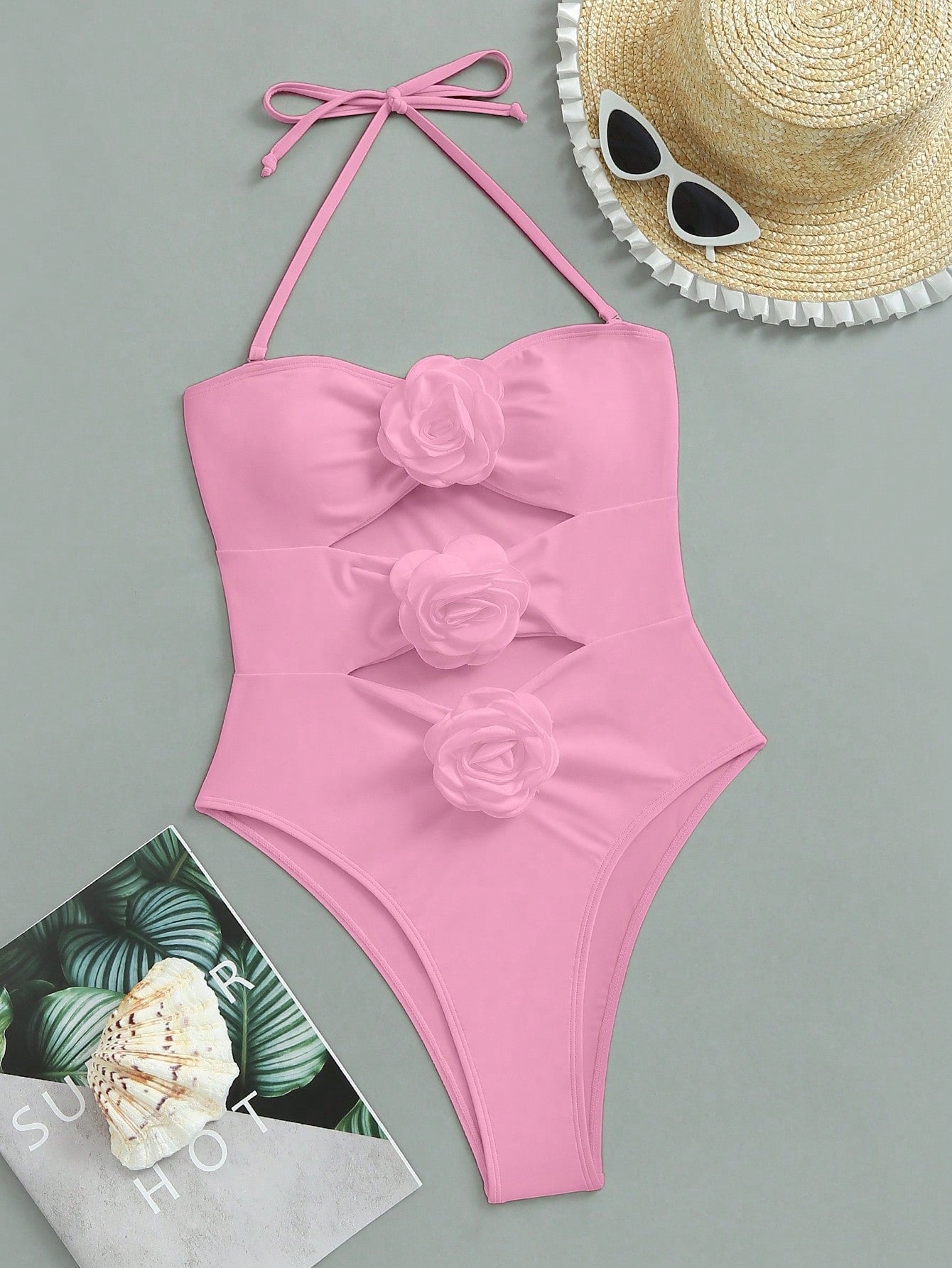 Swim Summer Beach Women's One Piece Swimsuit With 3d Flower And Hollow Out Design Wedding