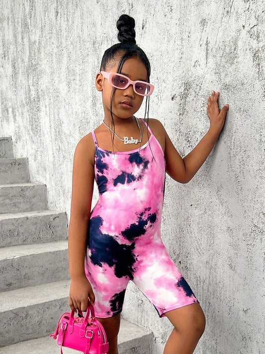 Tween Girl Fashionable Knit Tie-Dye Sleeveless Romper For Sports