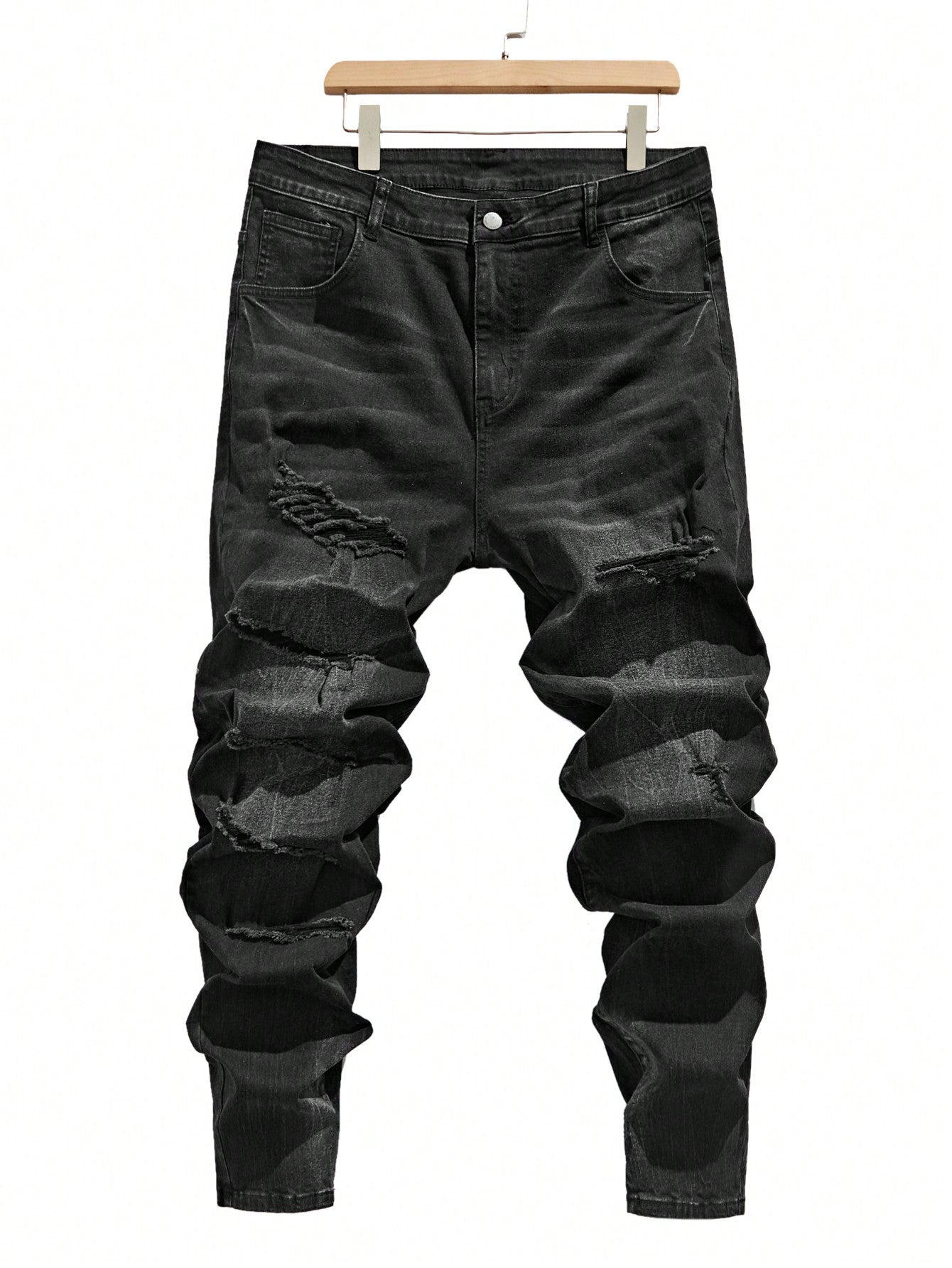 Men's Plus Size Black Casual  Distressed Jeans