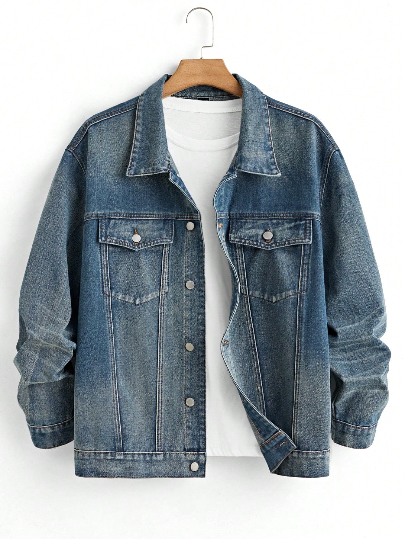 Men's Retro Deep Blue Denim Jacket (Plus-Size)