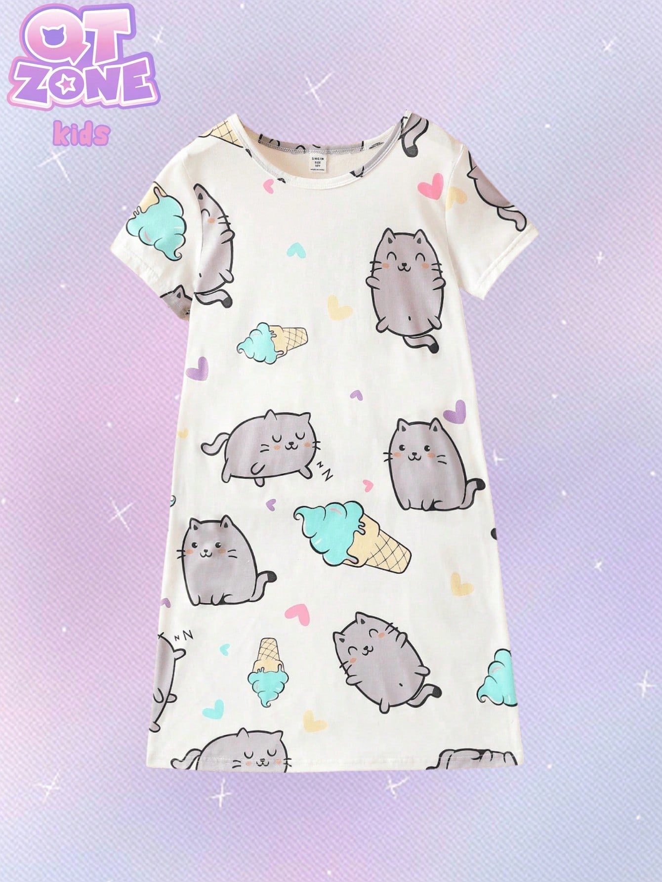 Tween Girls' Cute Cartoon Printed Short Sleeve Loose Sleep Dress, Homewear