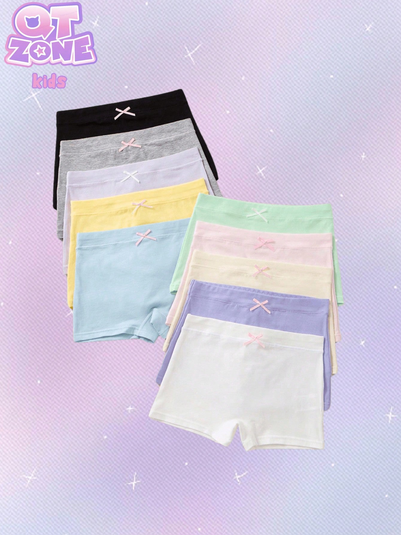 Young Girl 10pcs Multi-Colored Macaron Colored Underwear, Full-Cut Panties, All Seasons