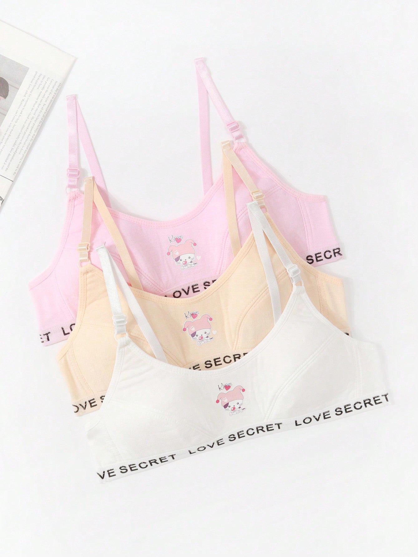 Tween Girls' Letter Cartoon Printed Cute Bralette - Wire-Free Bra